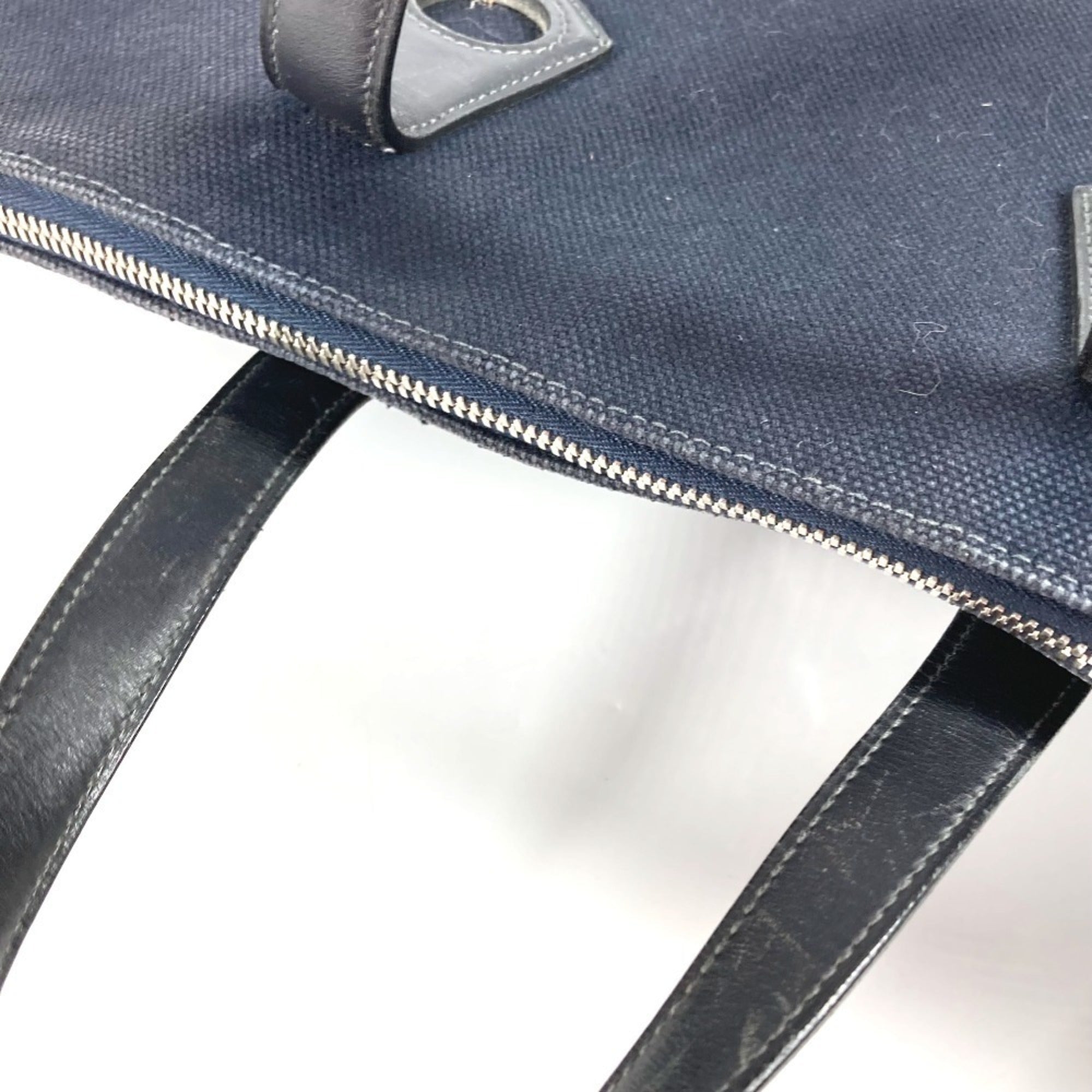 Hermes Black Navy Canvas Leather Boston Bag Handbag Tote Bag (Pre-Owned)
