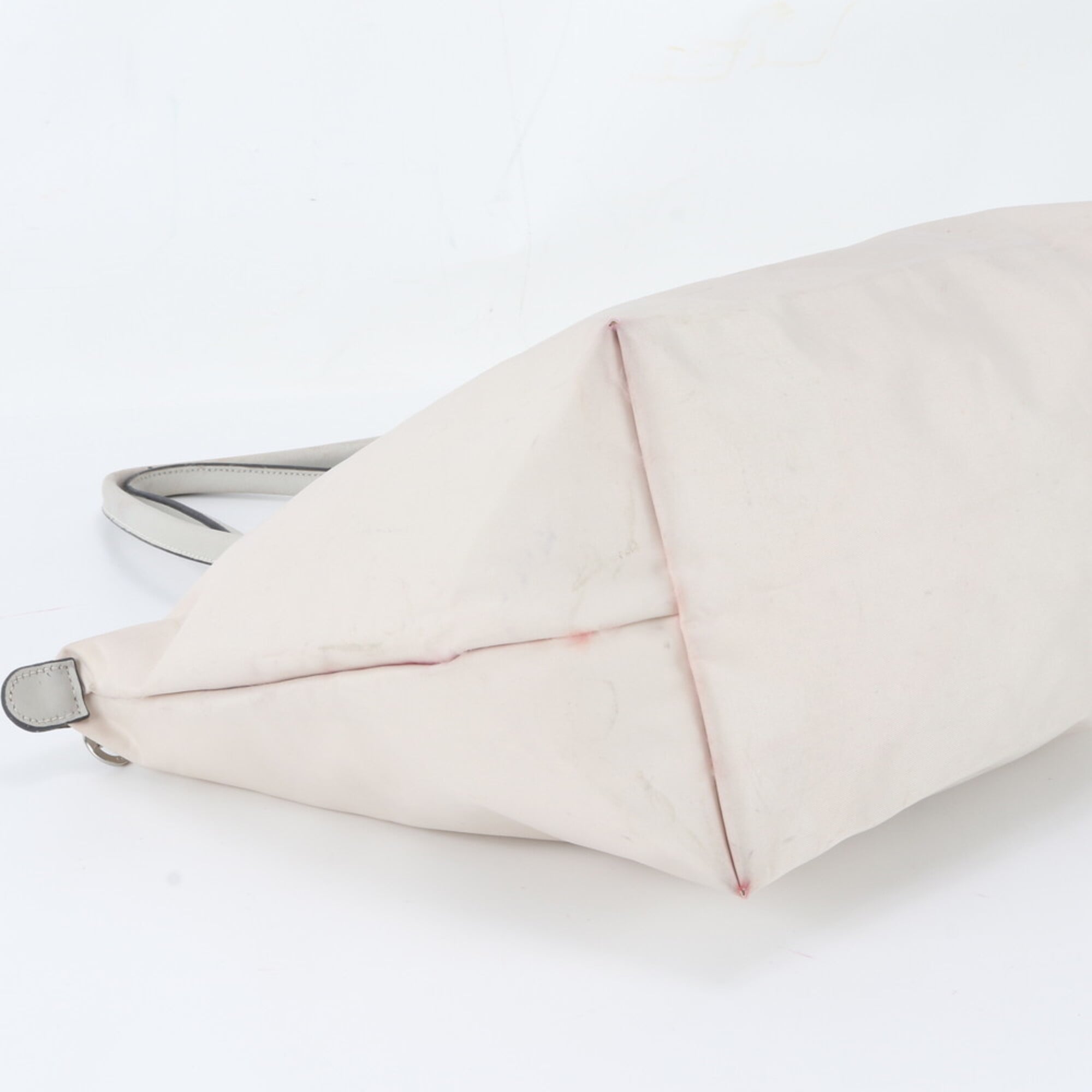 Longchamp Le Pliage Pink Beige Leather Nylon Handbag Shoulder Bag Tote Bag (Pre-Owned)