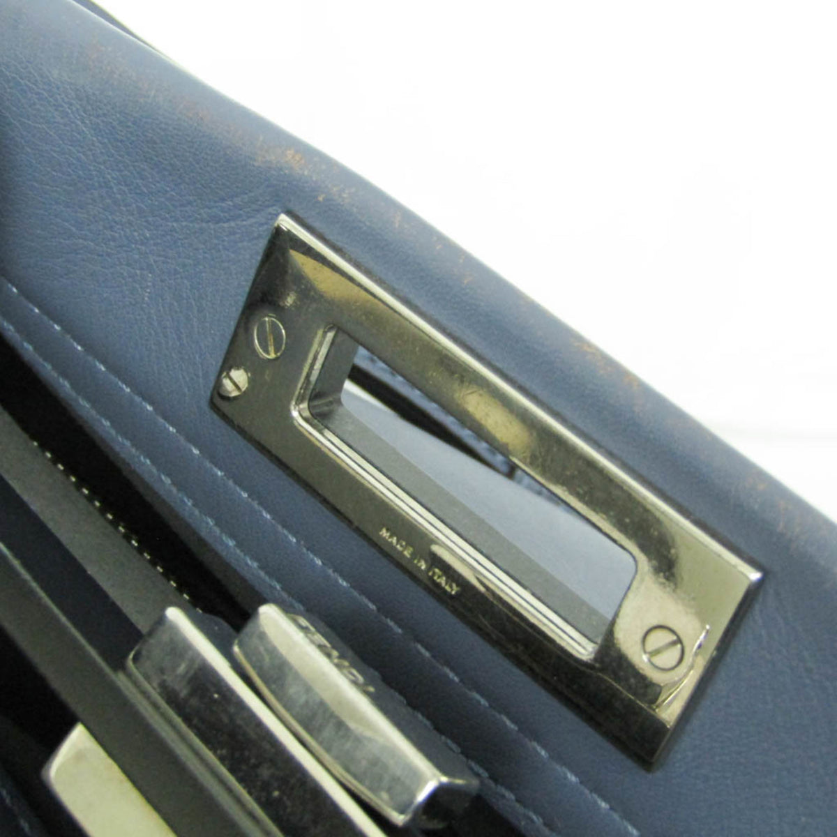 Fendi Peekaboo Blue Leather Handbag Shoulder Bag (Pre-Owned)