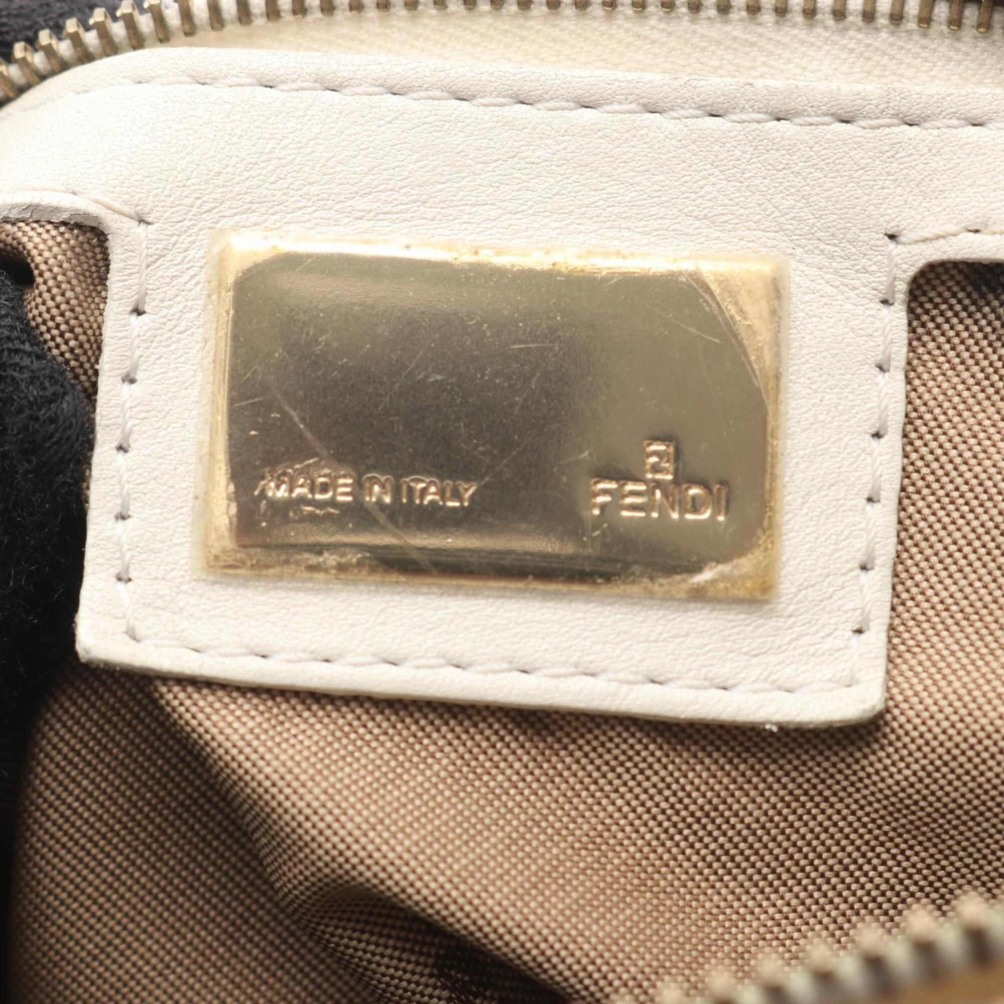 Fendi Beige White Canvas Leather Handbag Shoulder Bag (Pre-Owned)