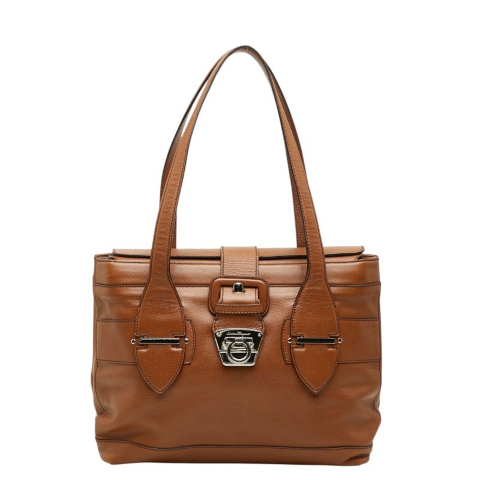 Salvatore Ferragamo Brown Leather Shoulder Bag Tote Bag (Pre-Owned)