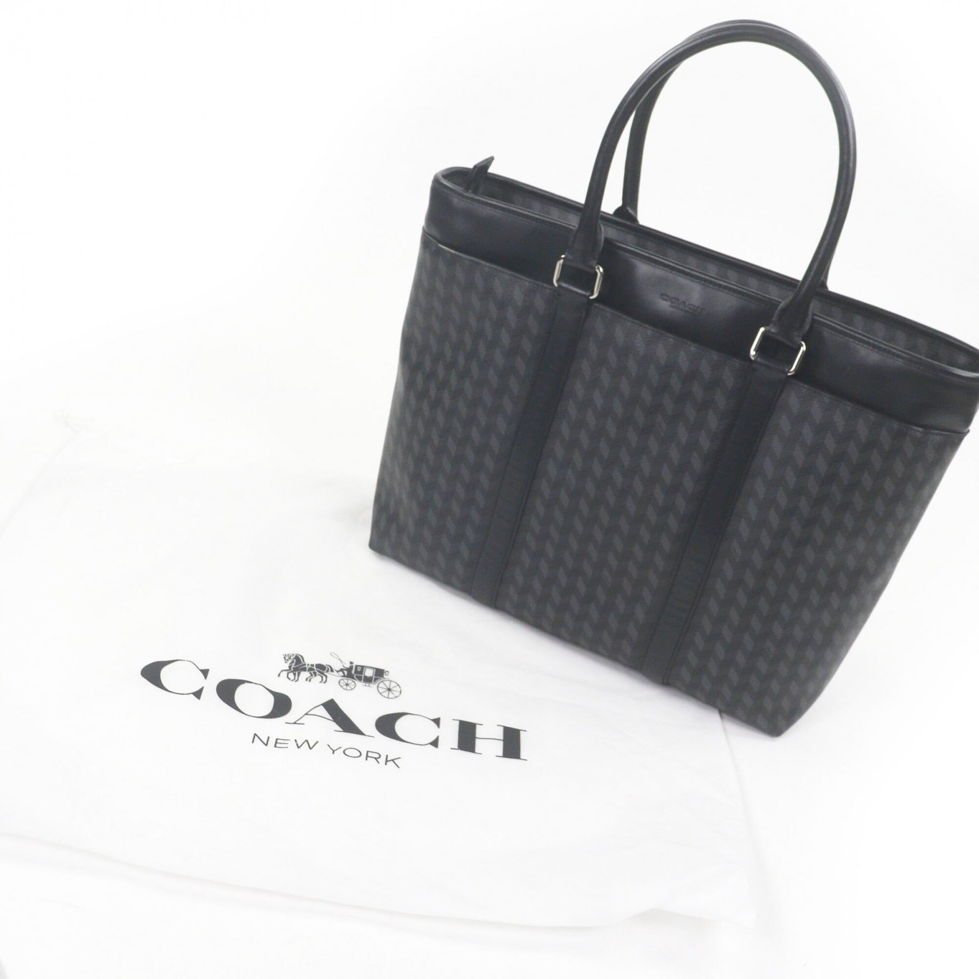 Coach Black Gray Leather Briefcase Shoulder Bag (Pre-Owned)