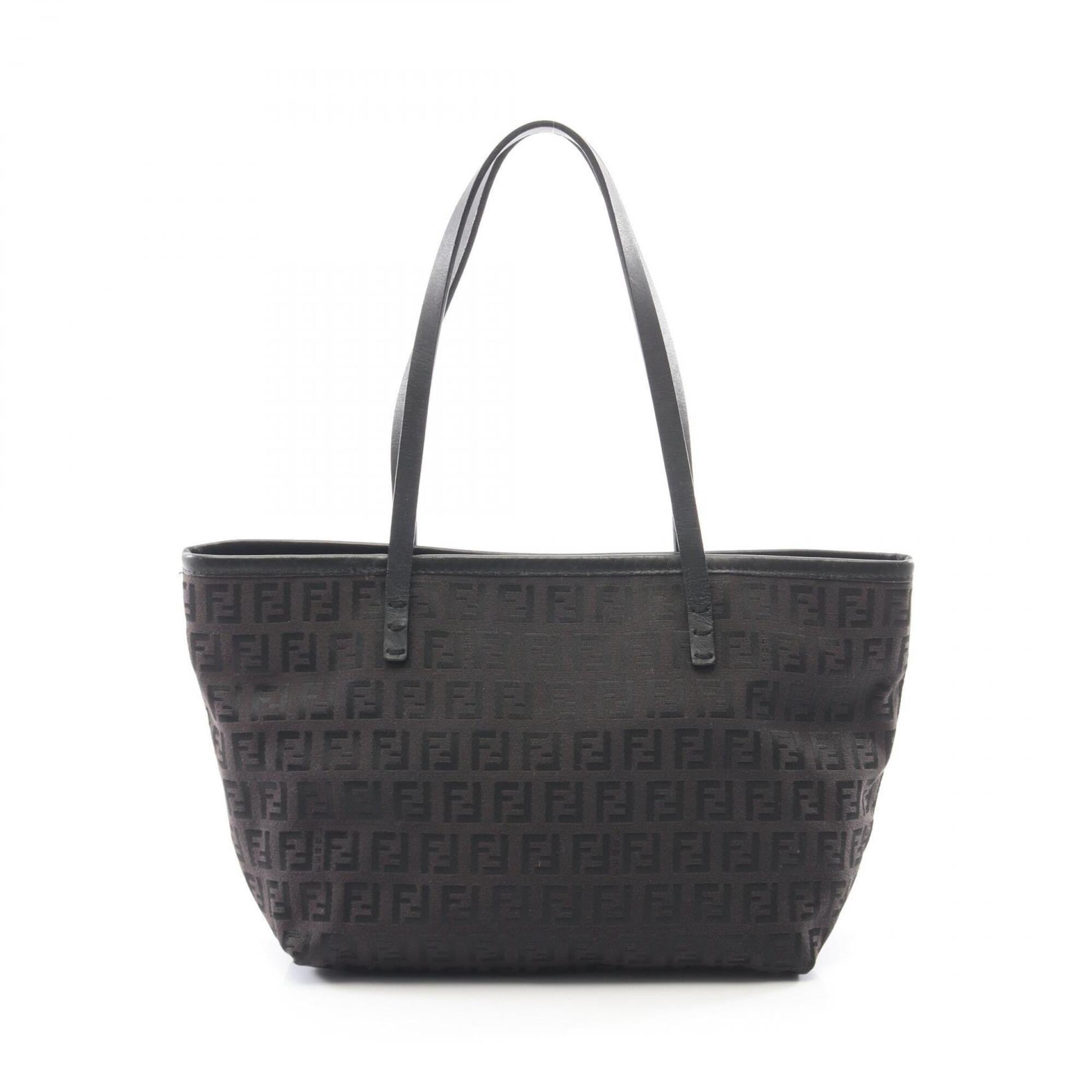Fendi Black Brown Canvas Leather Handbag Tote Bag (Pre-Owned)