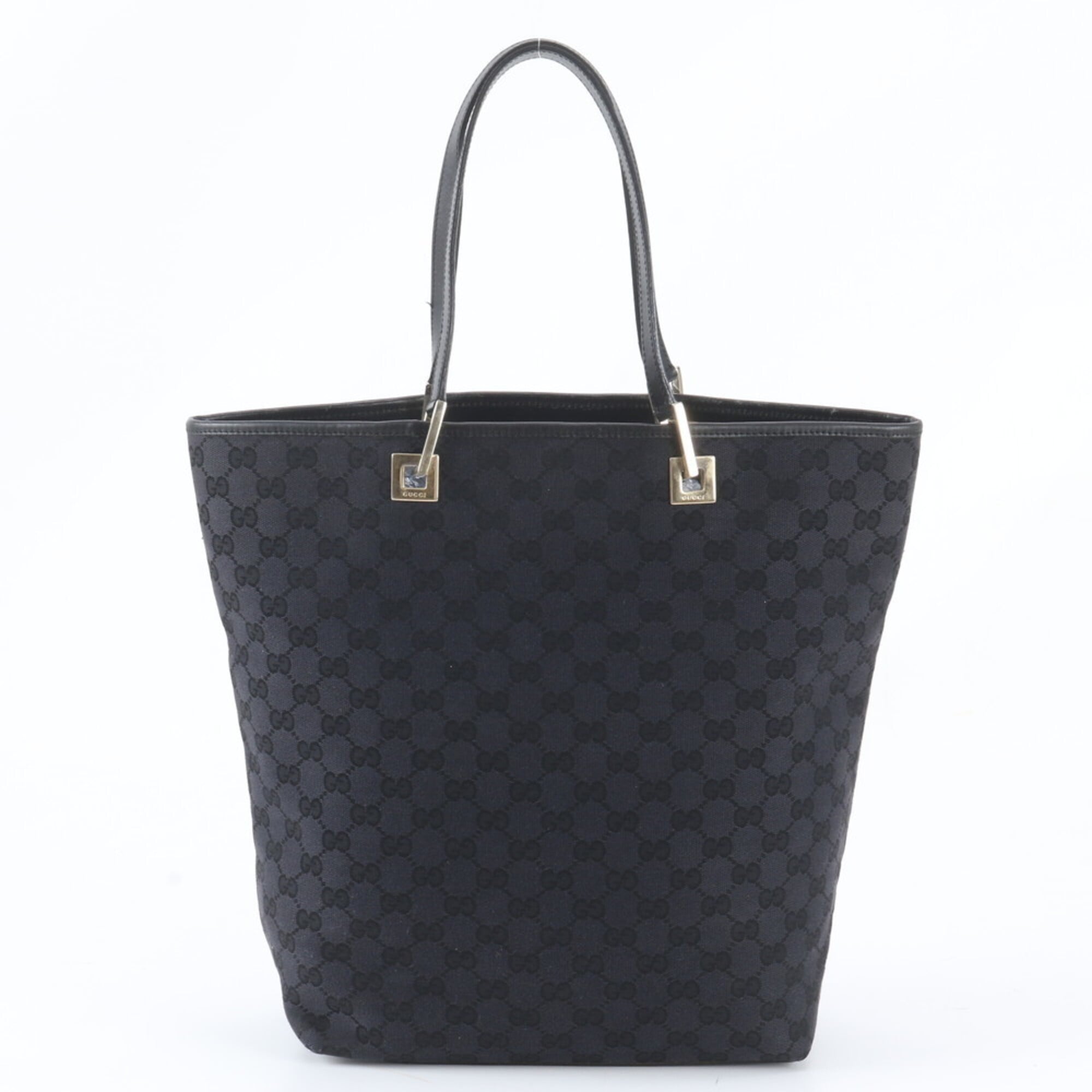 Gucci Black Leather Canvas Handbag Shoulder Bag Tote Bag (Pre-Owned)
