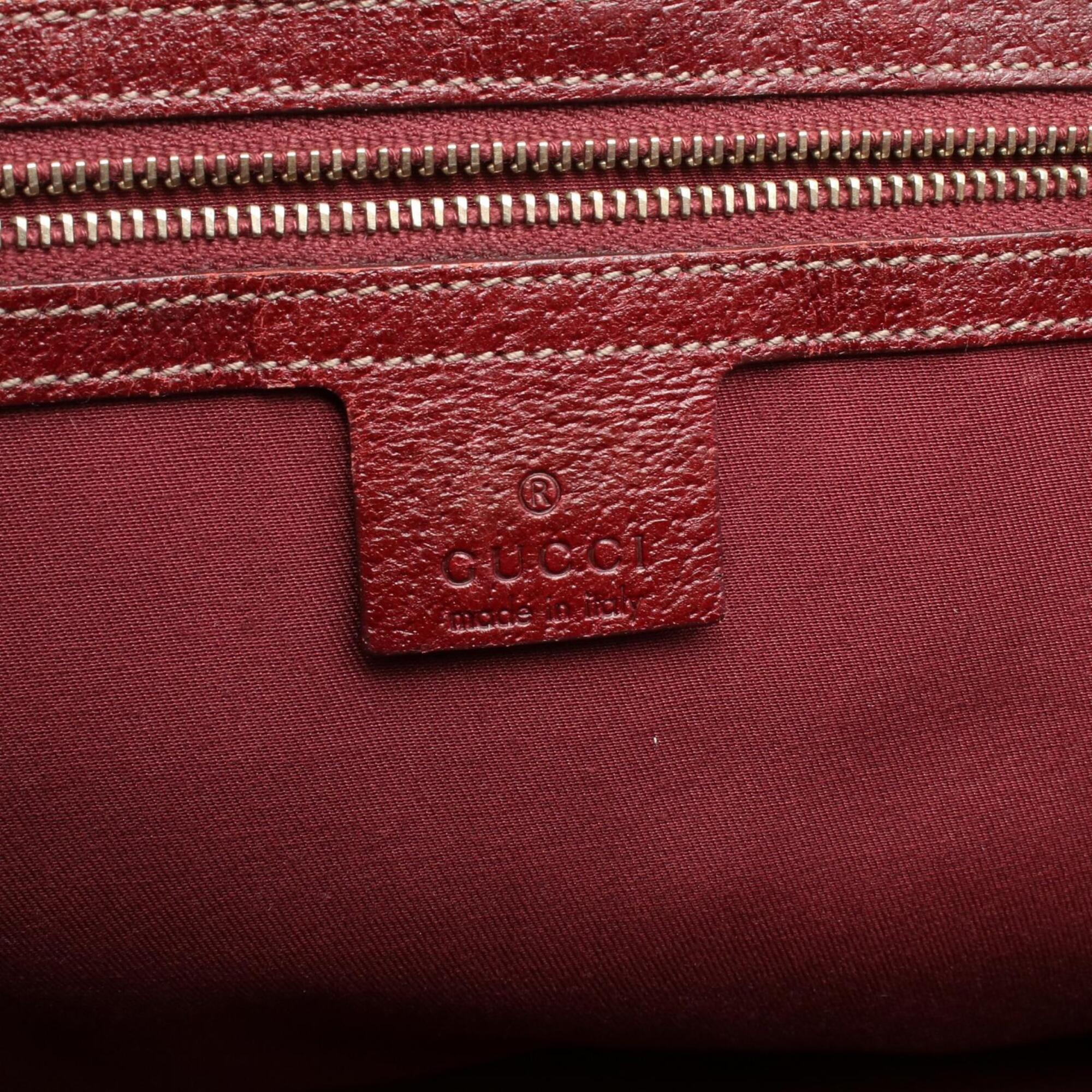 Gucci Beige Bordeaux Canvas Leather Handbag (Pre-Owned)