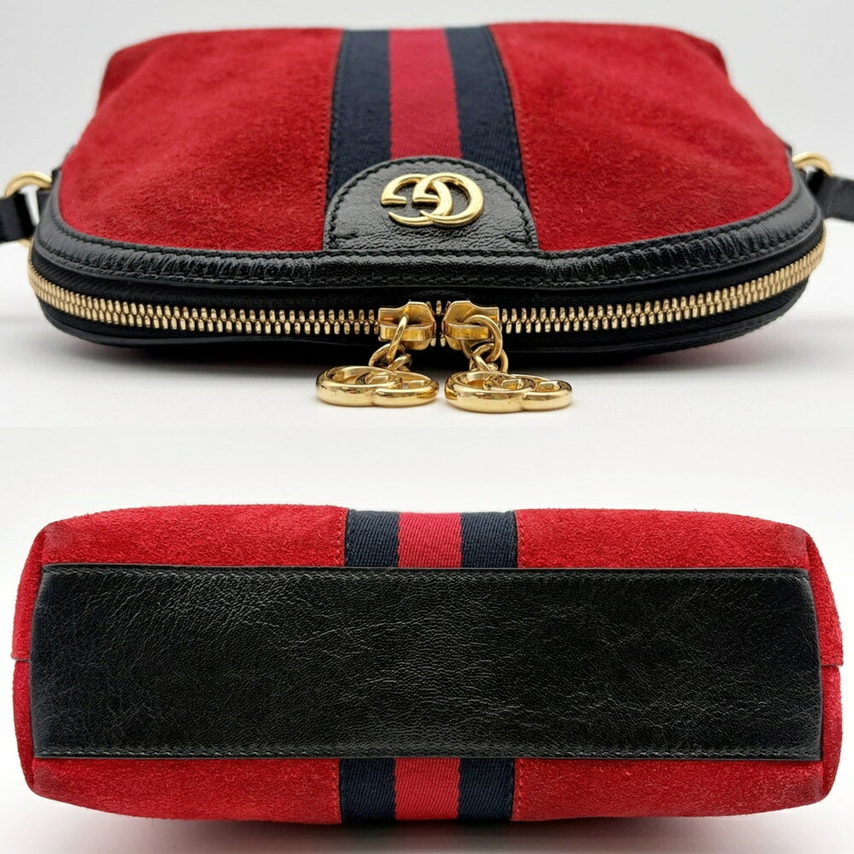 Gucci Black Red Color Suede Leather Shoulder Bag (Pre-Owned)