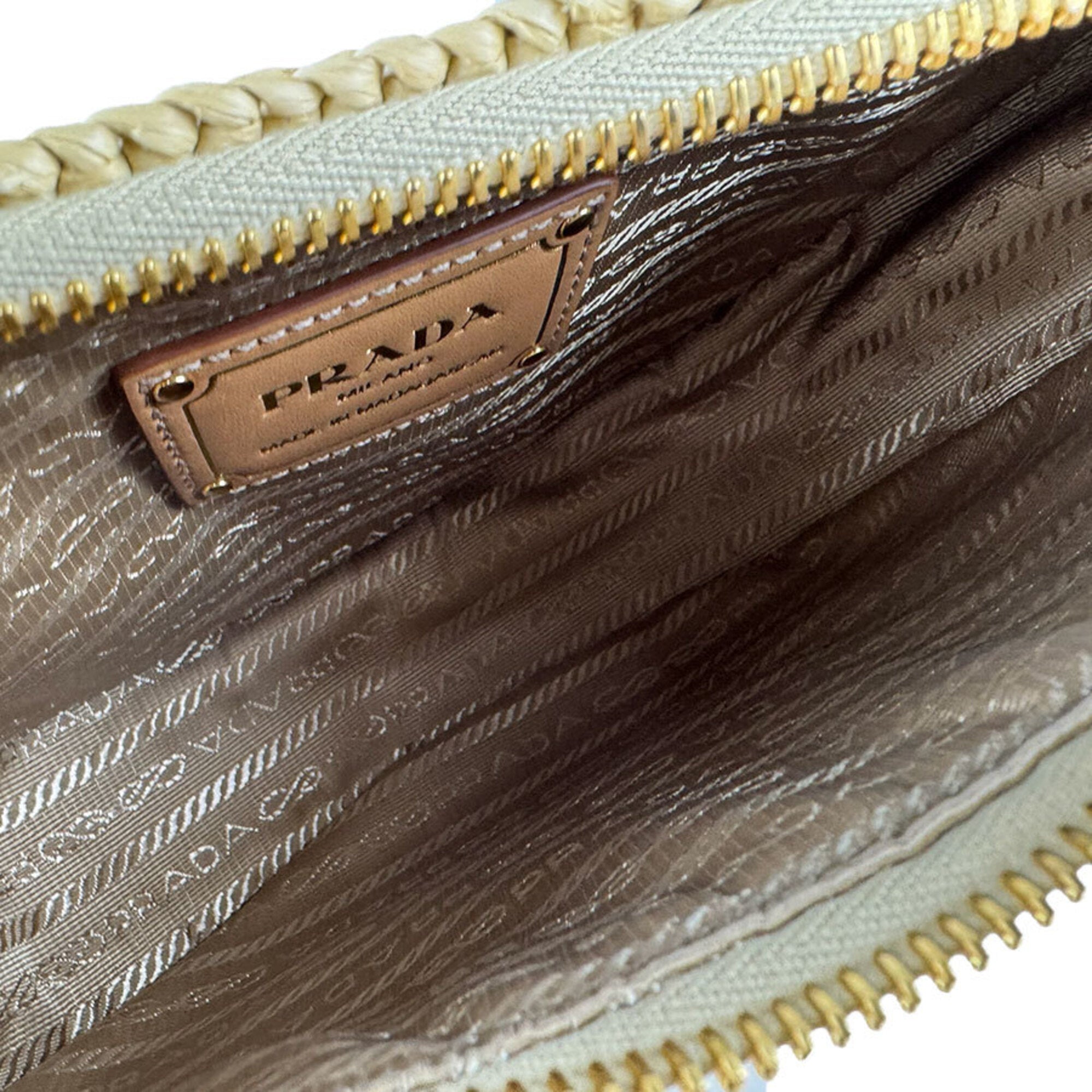 Prada Brown Leather Viscose Handbag Shoulder Bag (Pre-Owned)
