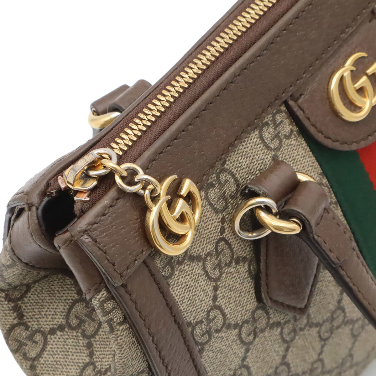 Gucci Beige Brown Green Red Color Gg Supreme Canvas Pvc Coated Canvas Leather Handbag Tote Bag (Pre-Owned)