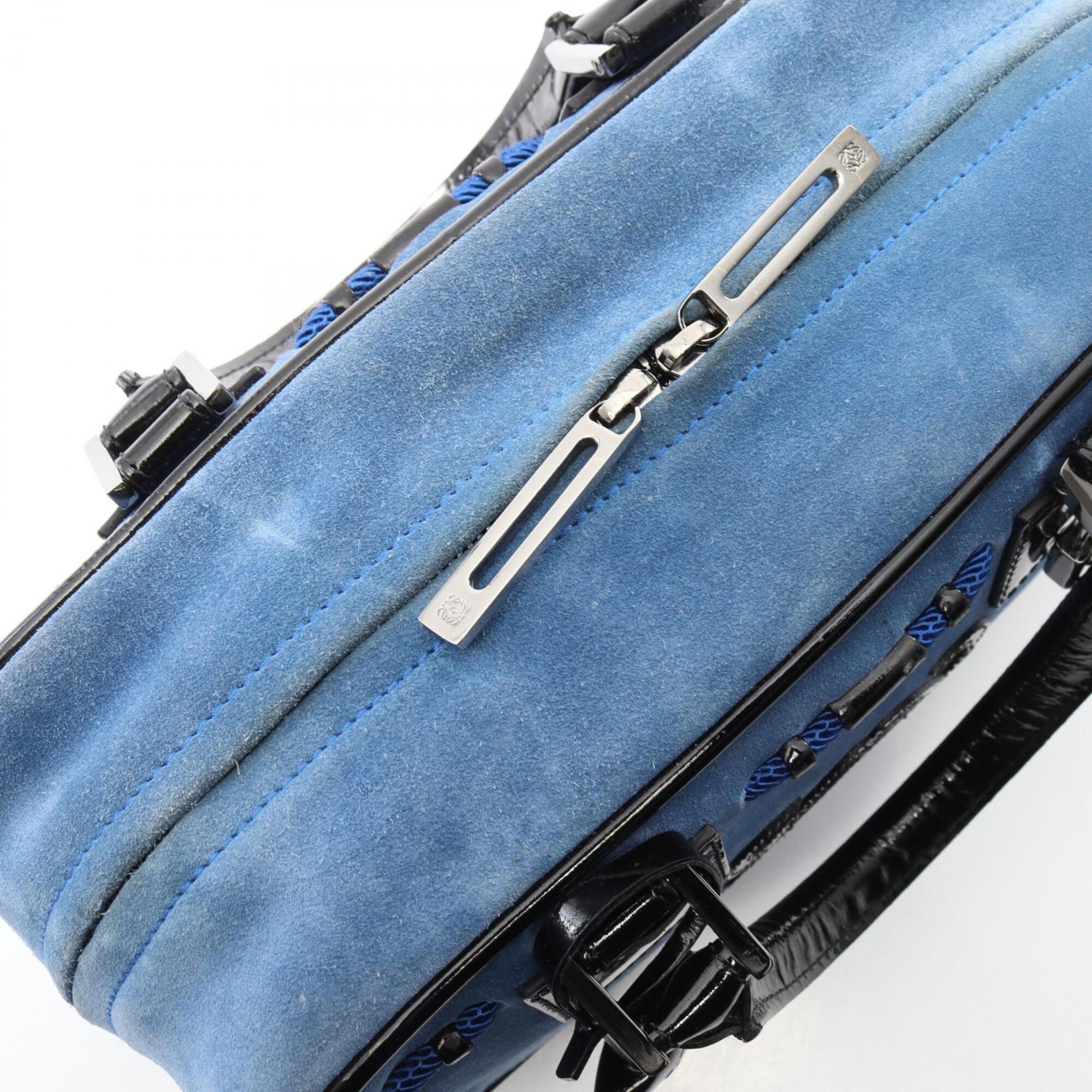 Loewe Black Blue Patent Leather Suede Handbag (Pre-Owned)