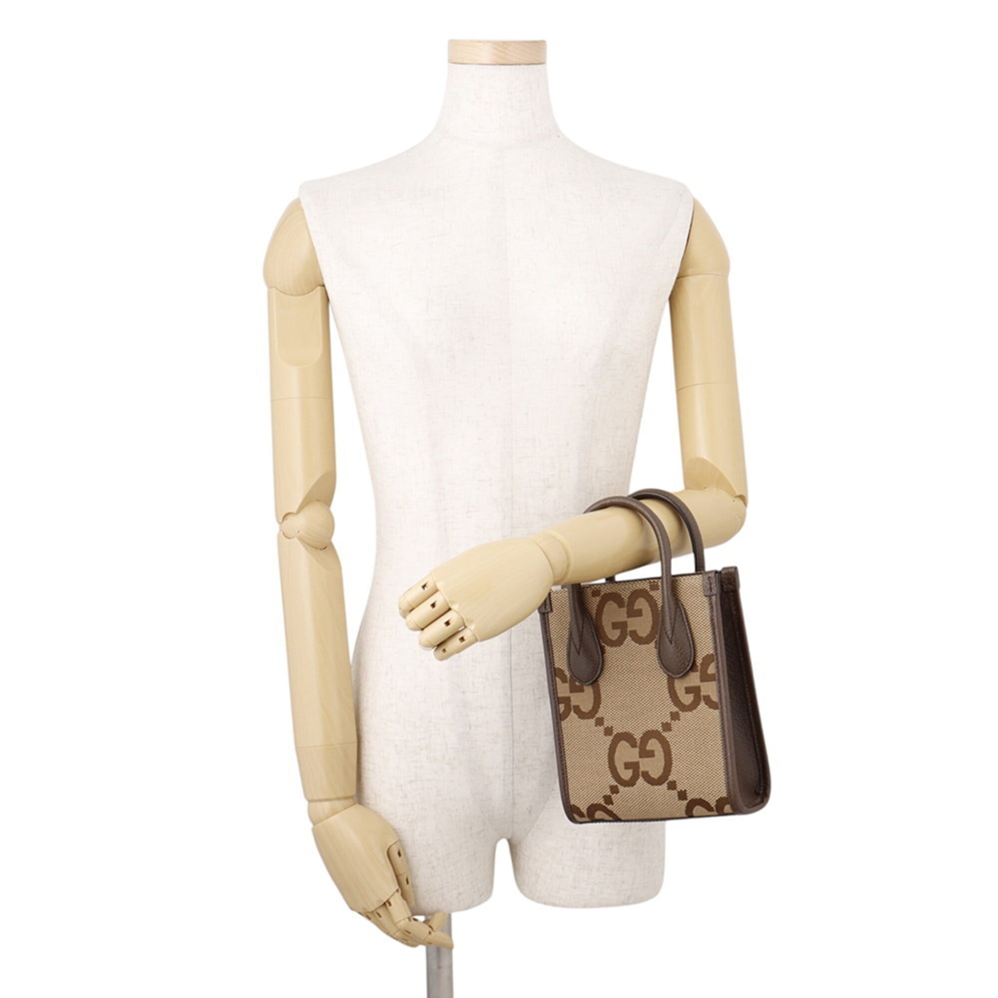 Gucci Beige Brown Canvas Leather Handbag Shoulder Bag Tote Bag (Pre-Owned)