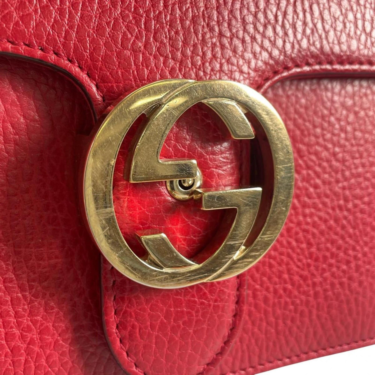 Gucci Red Color Leather Shoulder Bag (Pre-Owned)
