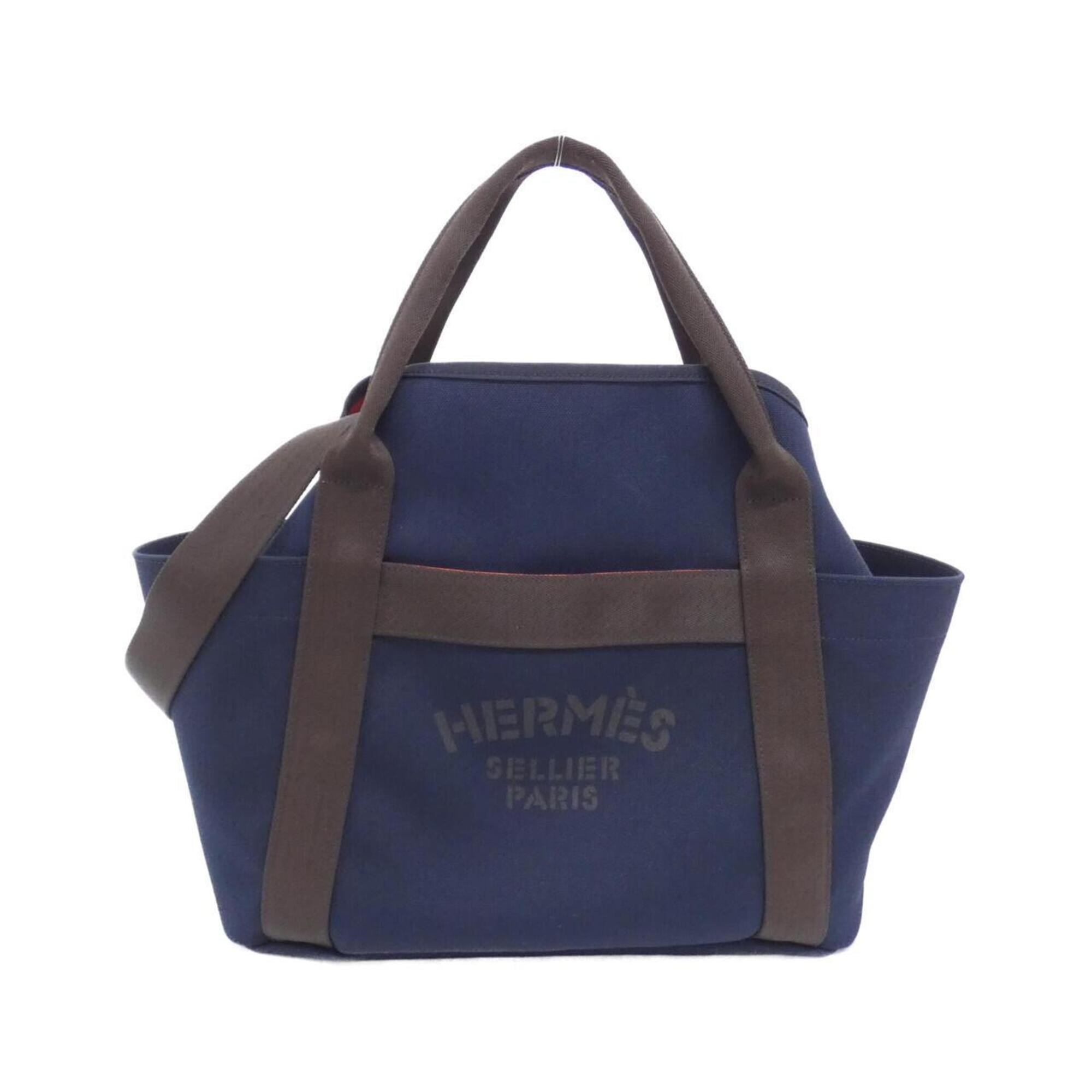 Hermes Blue Feu Navy Canvas Handbag (Pre-Owned)