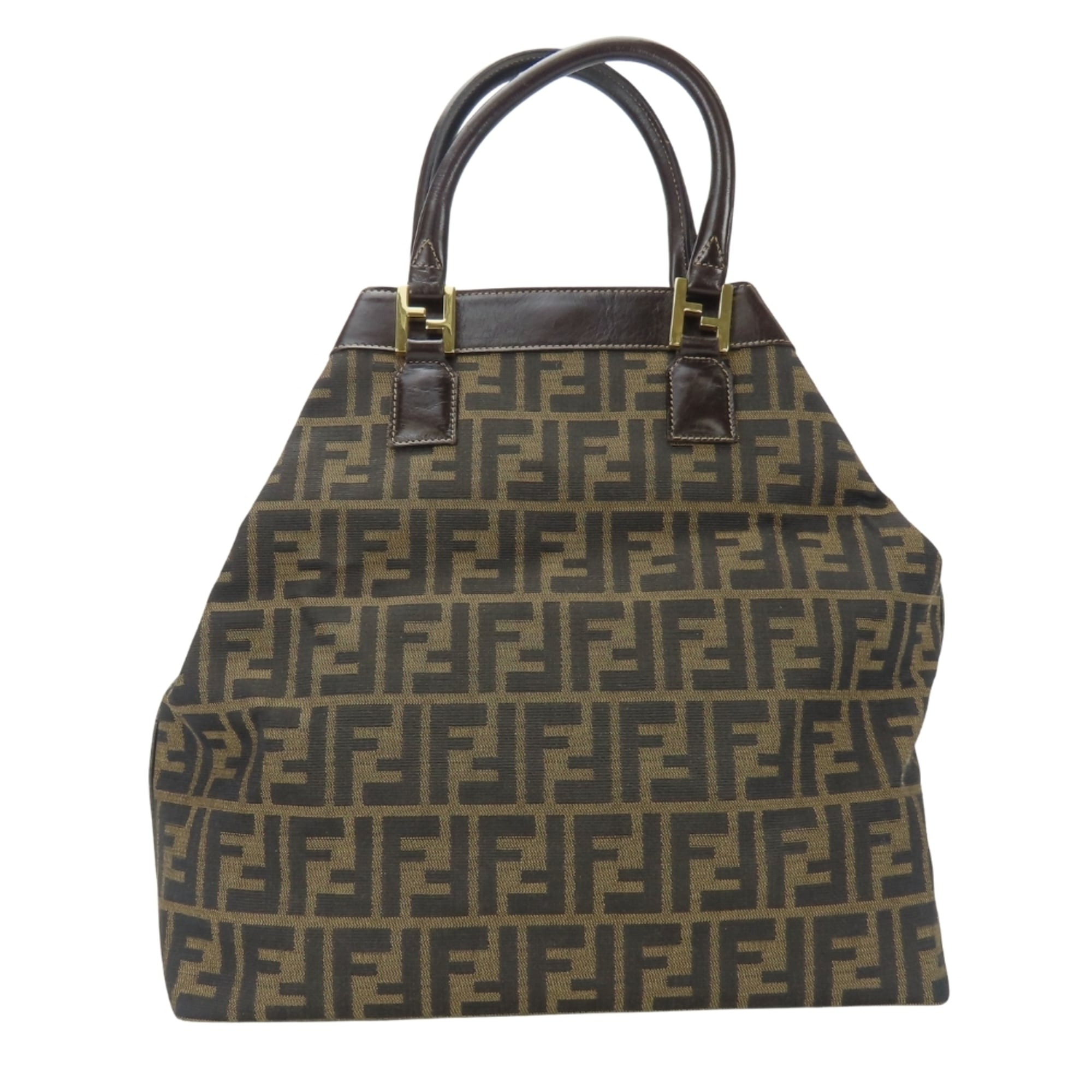 Fendi Brown Zucca Canvas Leather Tote Bag (Pre-Owned)