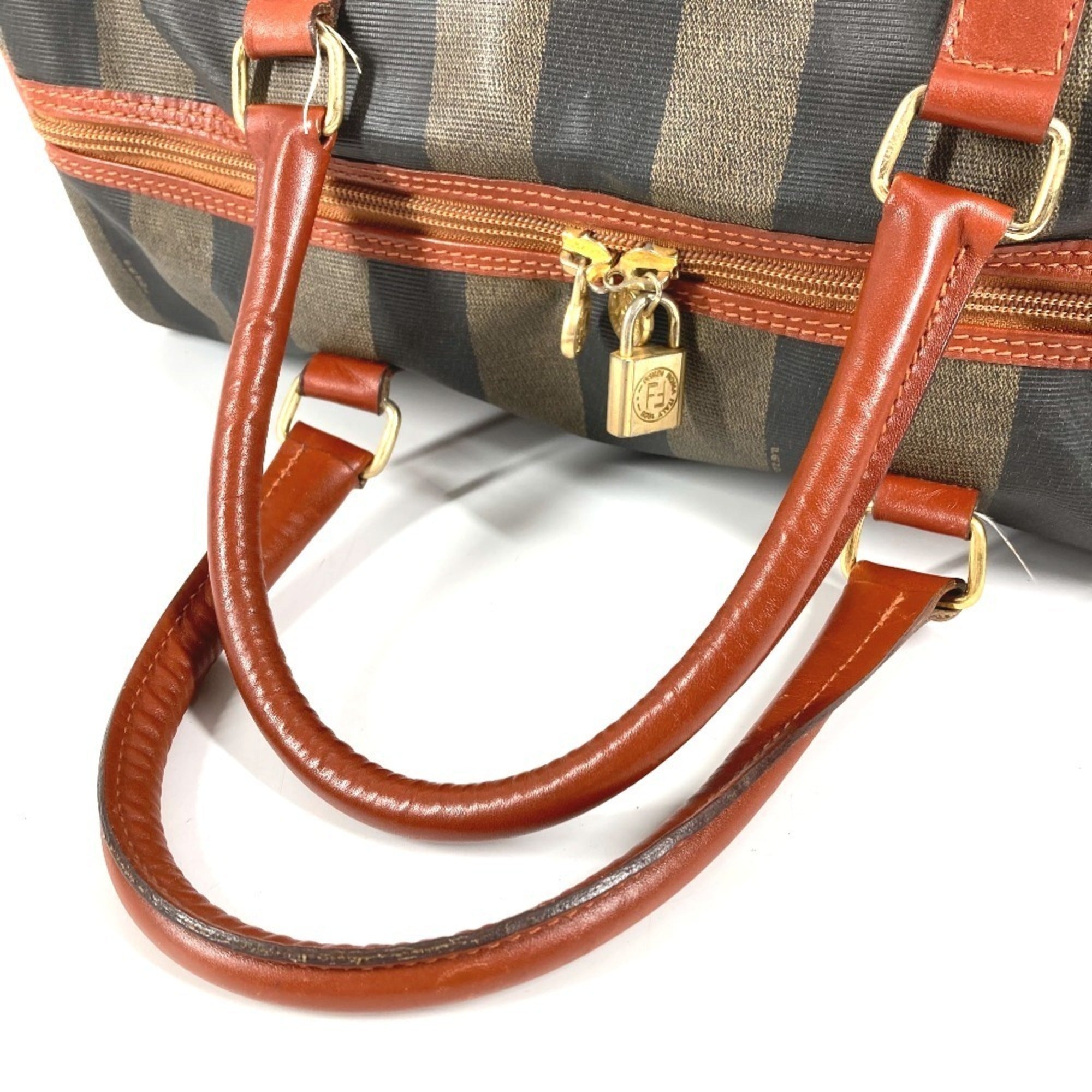 Fendi Brown Khaki Pvc Leather Boston Bag Handbag (Pre-Owned)
