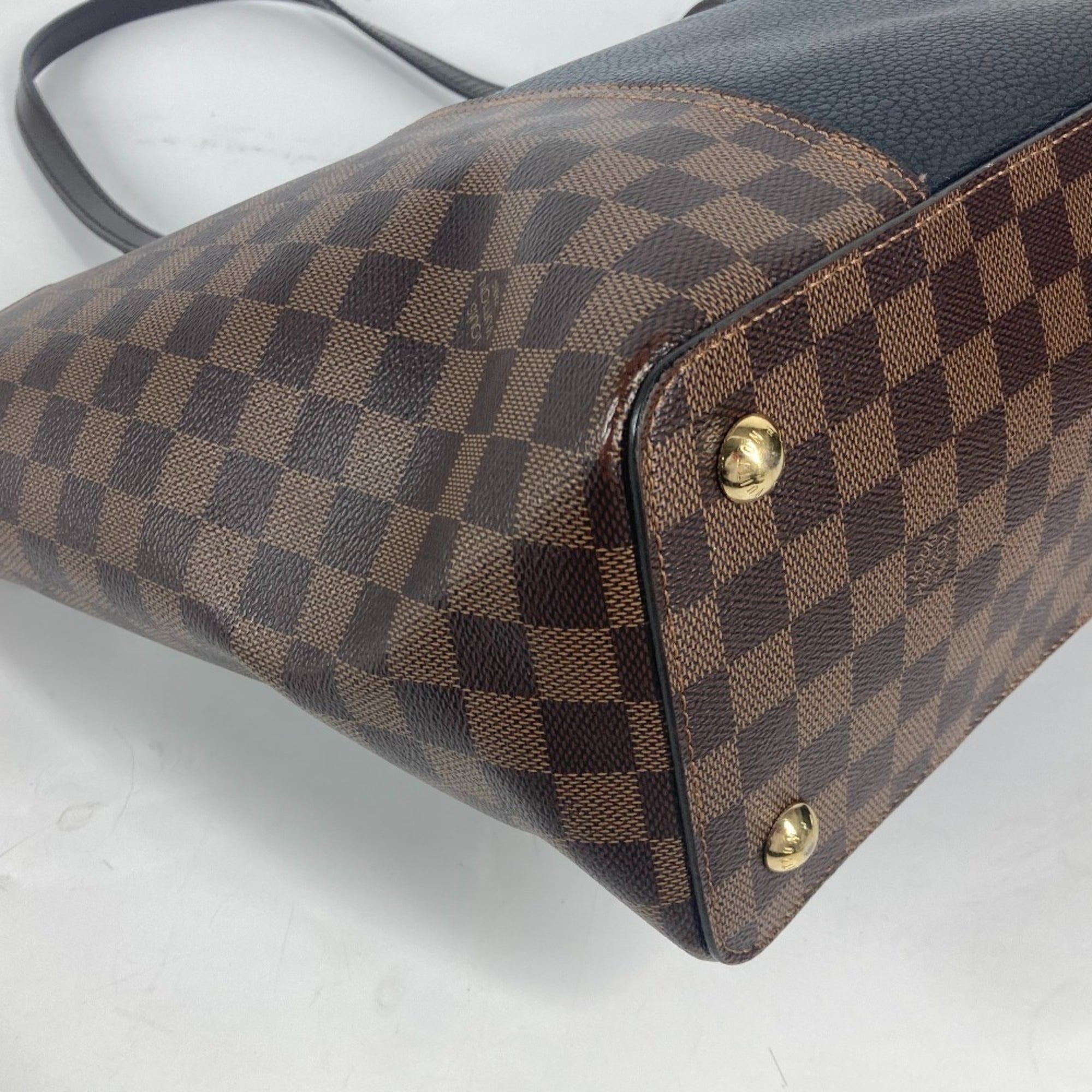 Louis Vuitton Black Brown Damier Canvas Leather Shoulder Bag Tote Bag (Pre-Owned)