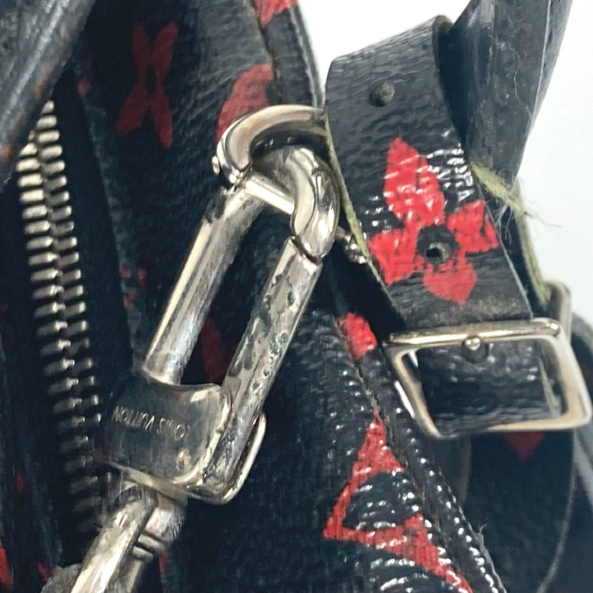 Louis Vuitton Black Red Color Monogram Handbag Shoulder Bag (Pre-Owned)