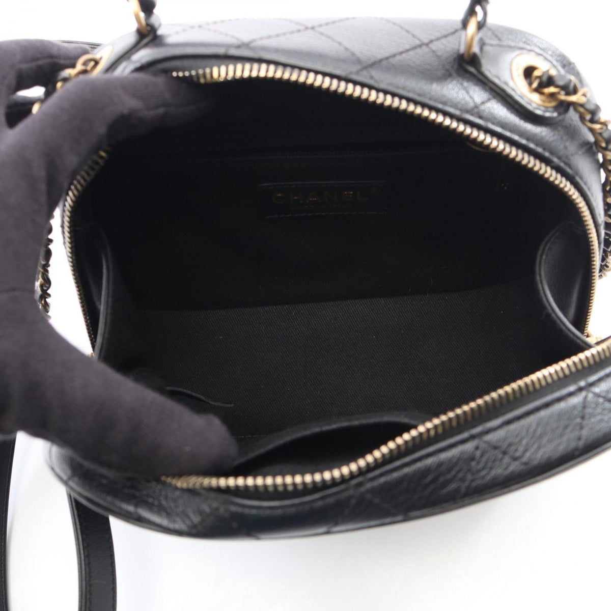 Chanel Black Leather Handbag Shoulder Bag Vanity Bag (Pre-Owned)