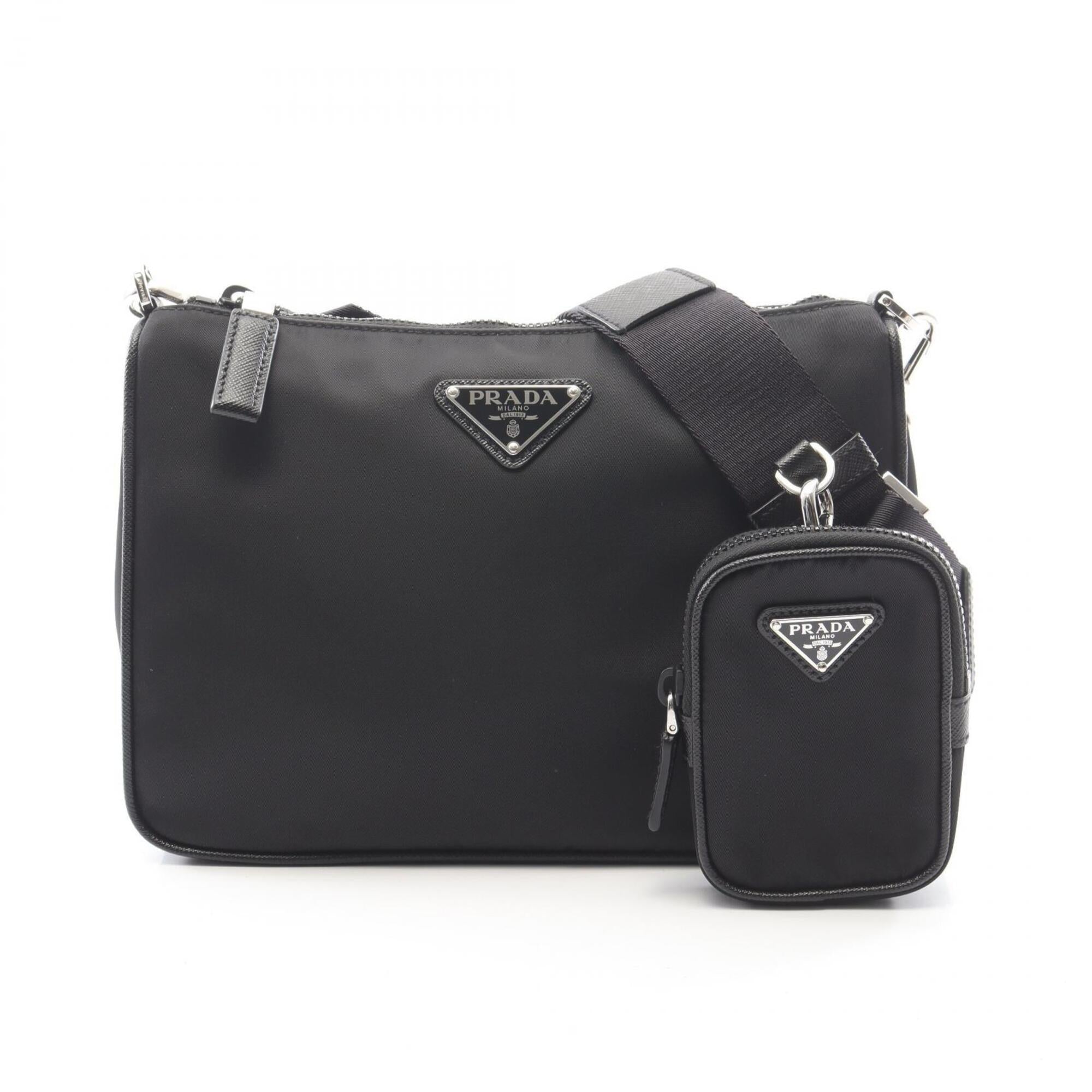 Prada Black Nylon Leather Handbag Pouch Shoulder Bag (Pre-Owned)