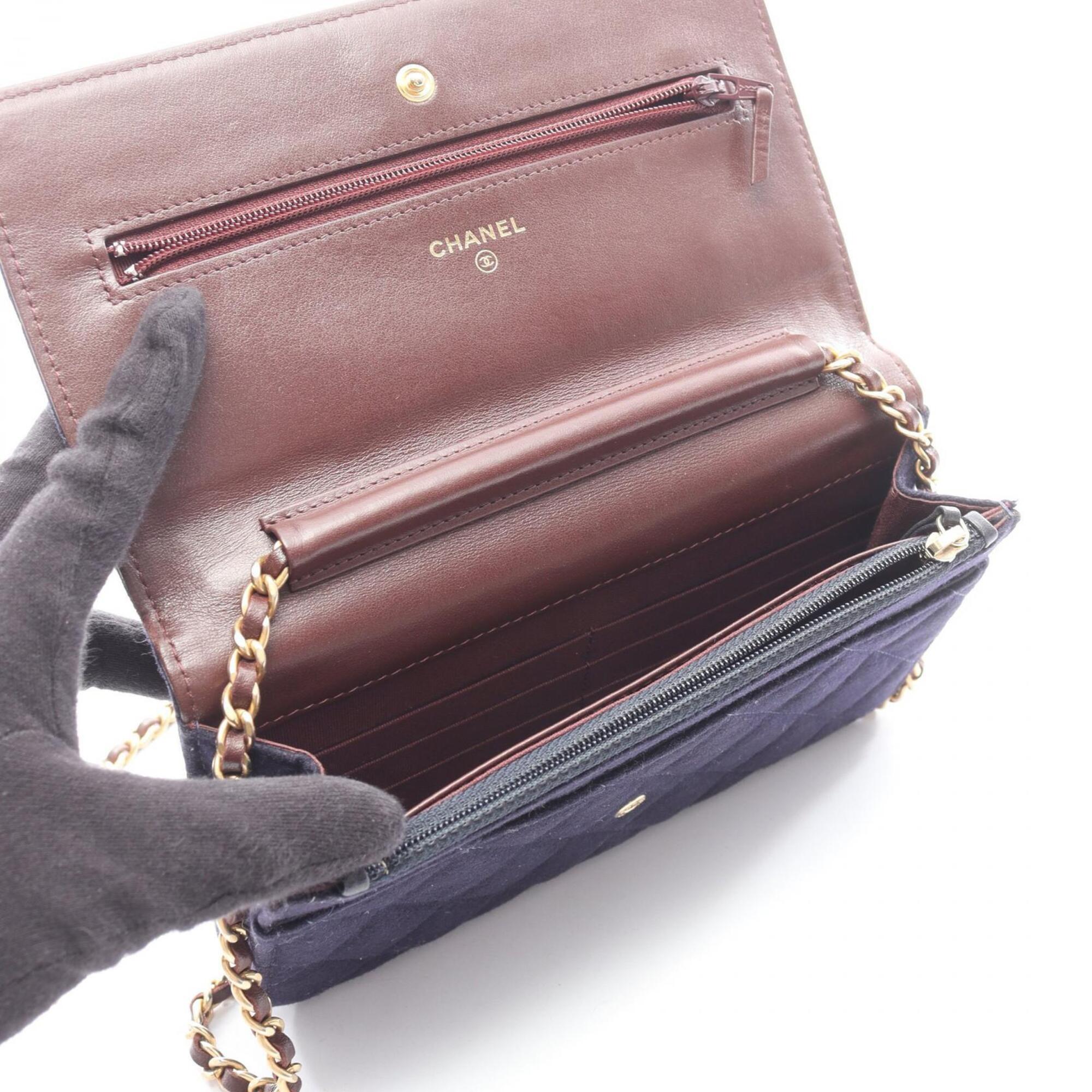 Chanel Brown Navy Wool Leather Handbag Shoulder Bag (Pre-Owned)