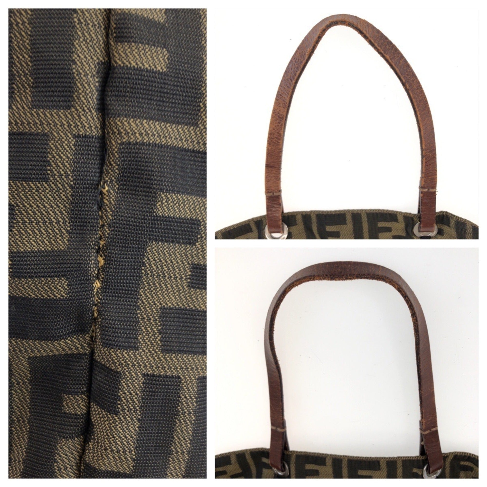 Fendi Brown Zucca Leather Handbag Tote Bag (Pre-Owned)