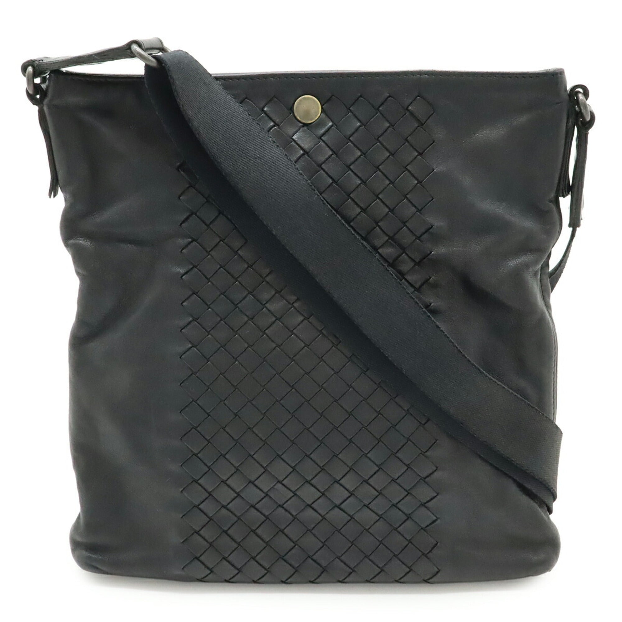 Bottega Veneta Intrecciato Black Leather Shoulder Bag (Pre-Owned)