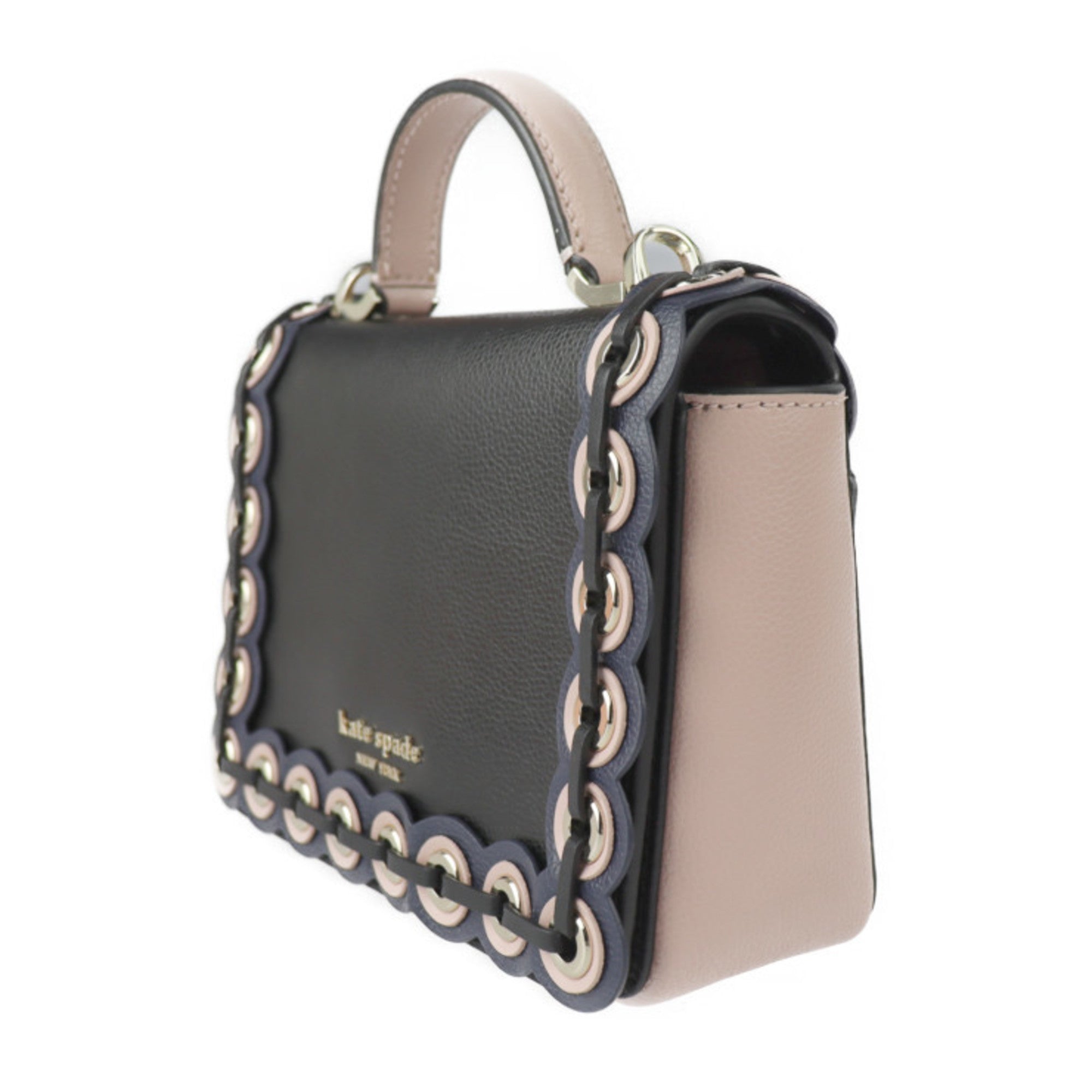 Kate Spade Beige Black Pink Beige Leather Handbag Shoulder Bag Tote Bag (Pre-Owned)