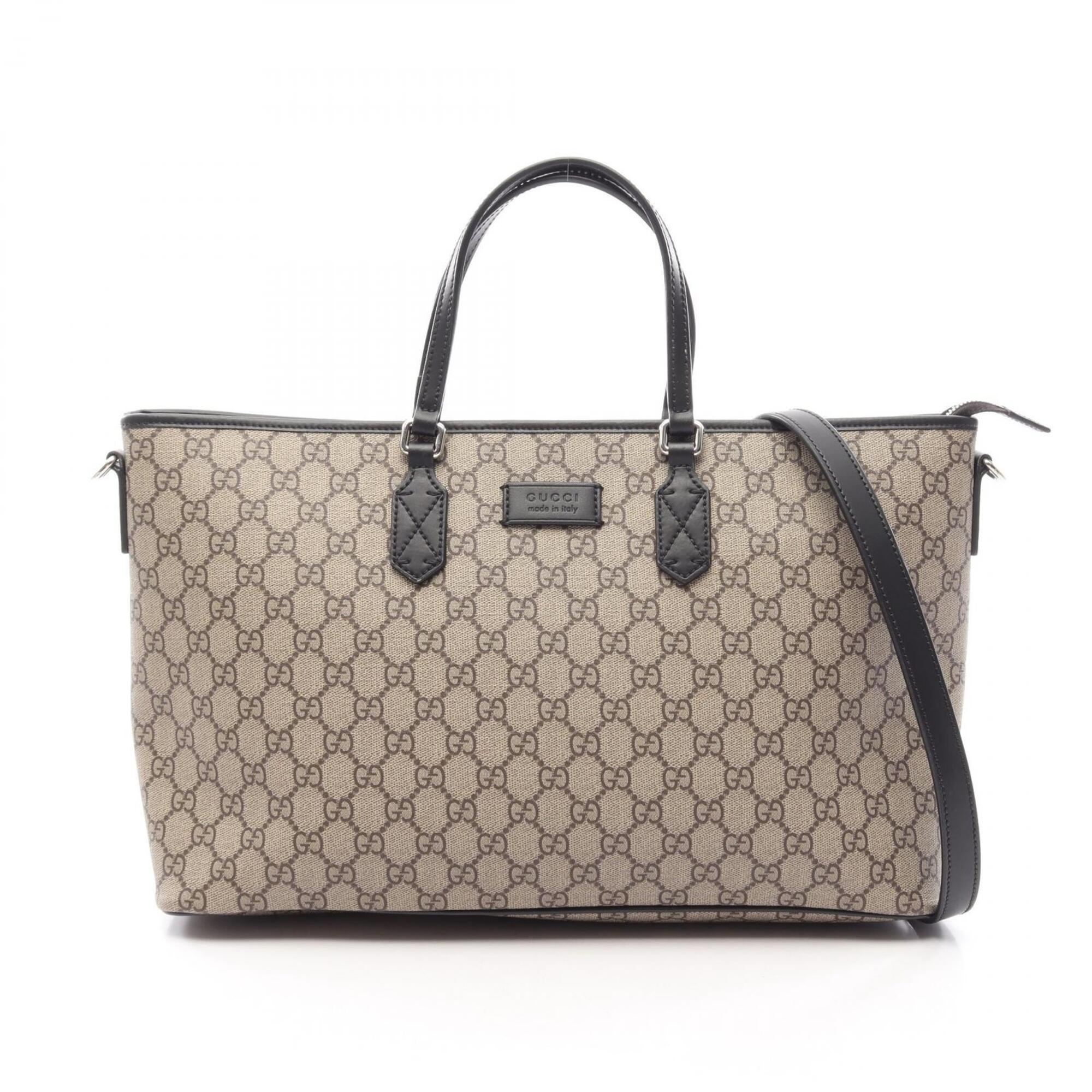 Gucci Beige Black Brown Gg Supreme Leather Handbag Tote Bag (Pre-Owned)