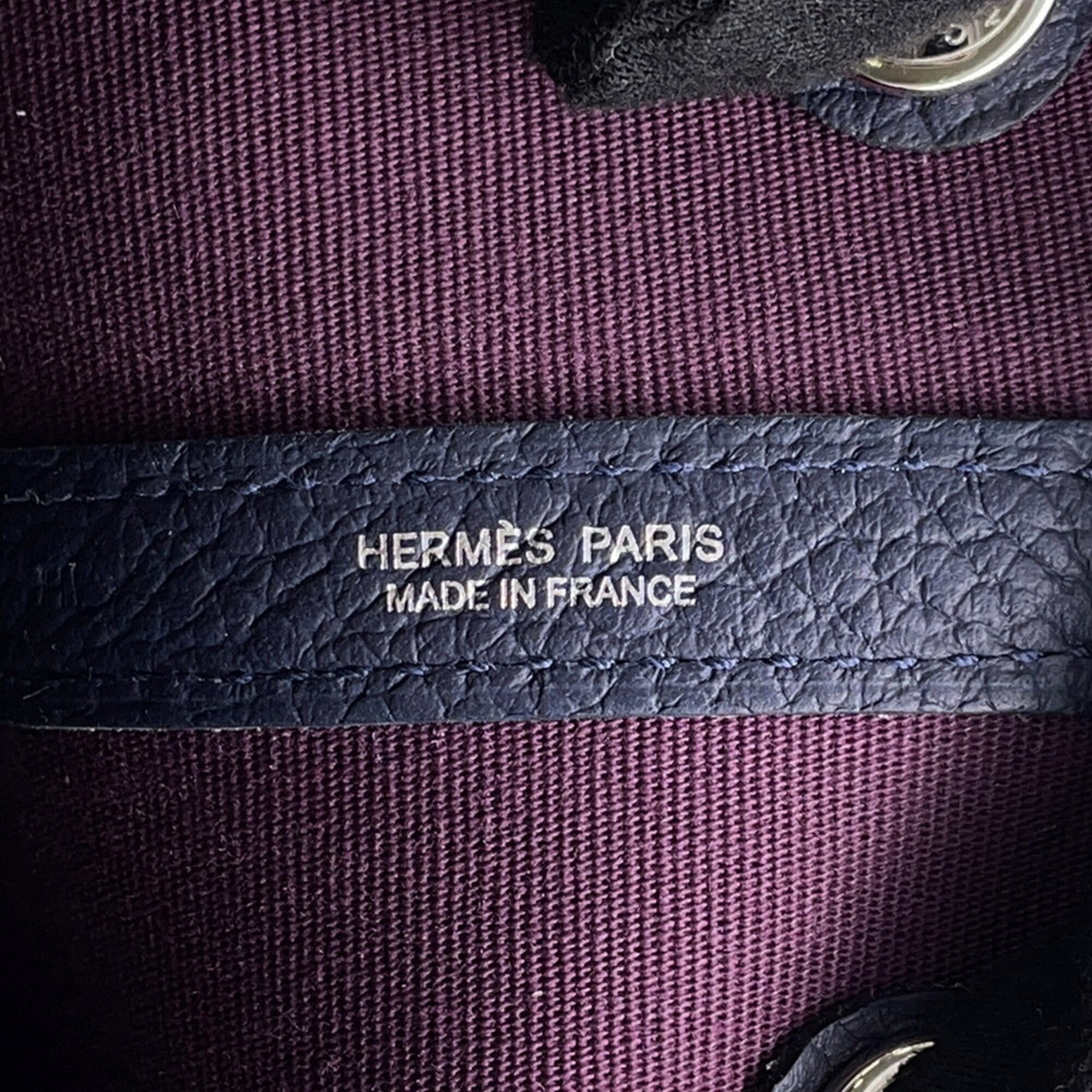 Hermes Garden Blue Nuit Cassis Toile Officier Negonda Leather Handbag Tote Bag (Pre-Owned)