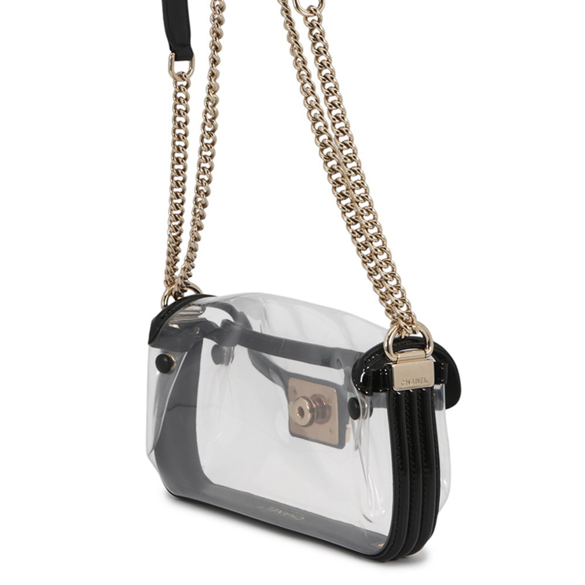 Chanel Black Clear Black Vinyl Handbag Shoulder Bag (Pre-Owned)
