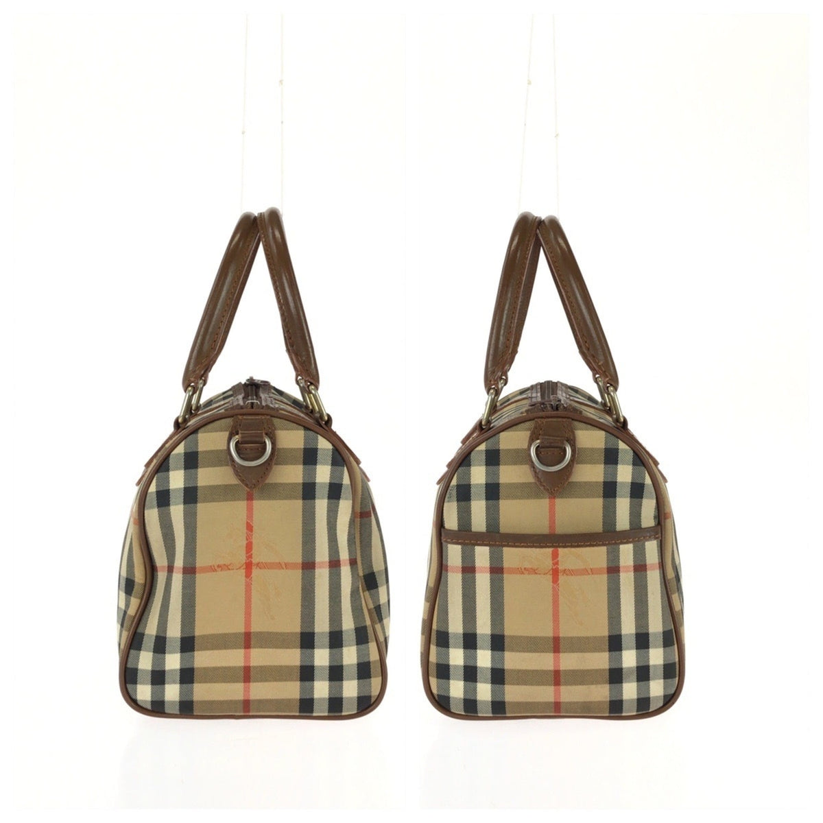 Burberry Beige Brown Canvas Leather Boston Bag Handbag (Pre-Owned)