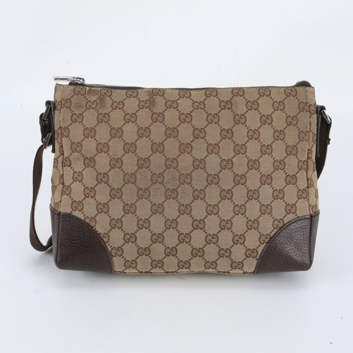 Gucci Brown Leather Canvas Crossbody Bag Handbag Shoulder Bag Tote Bag (Pre-Owned)