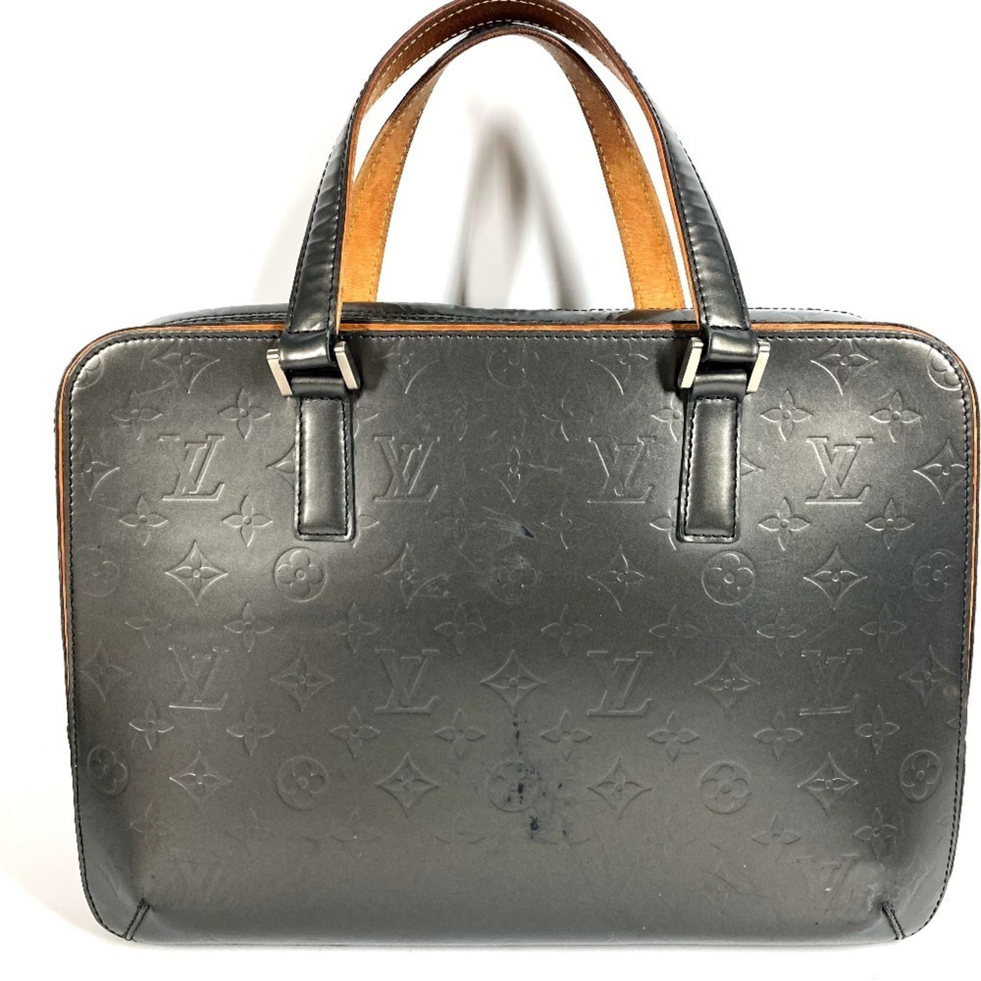 Louis Vuitton Navy Monogram Mat Leather Briefcase Tote Bag (Pre-Owned)