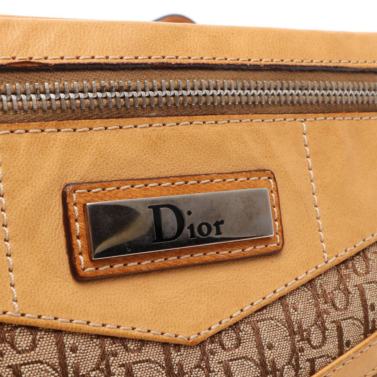 Christian Dior Beige Canvas Leather Handbag Shoulder Bag (Pre-Owned)