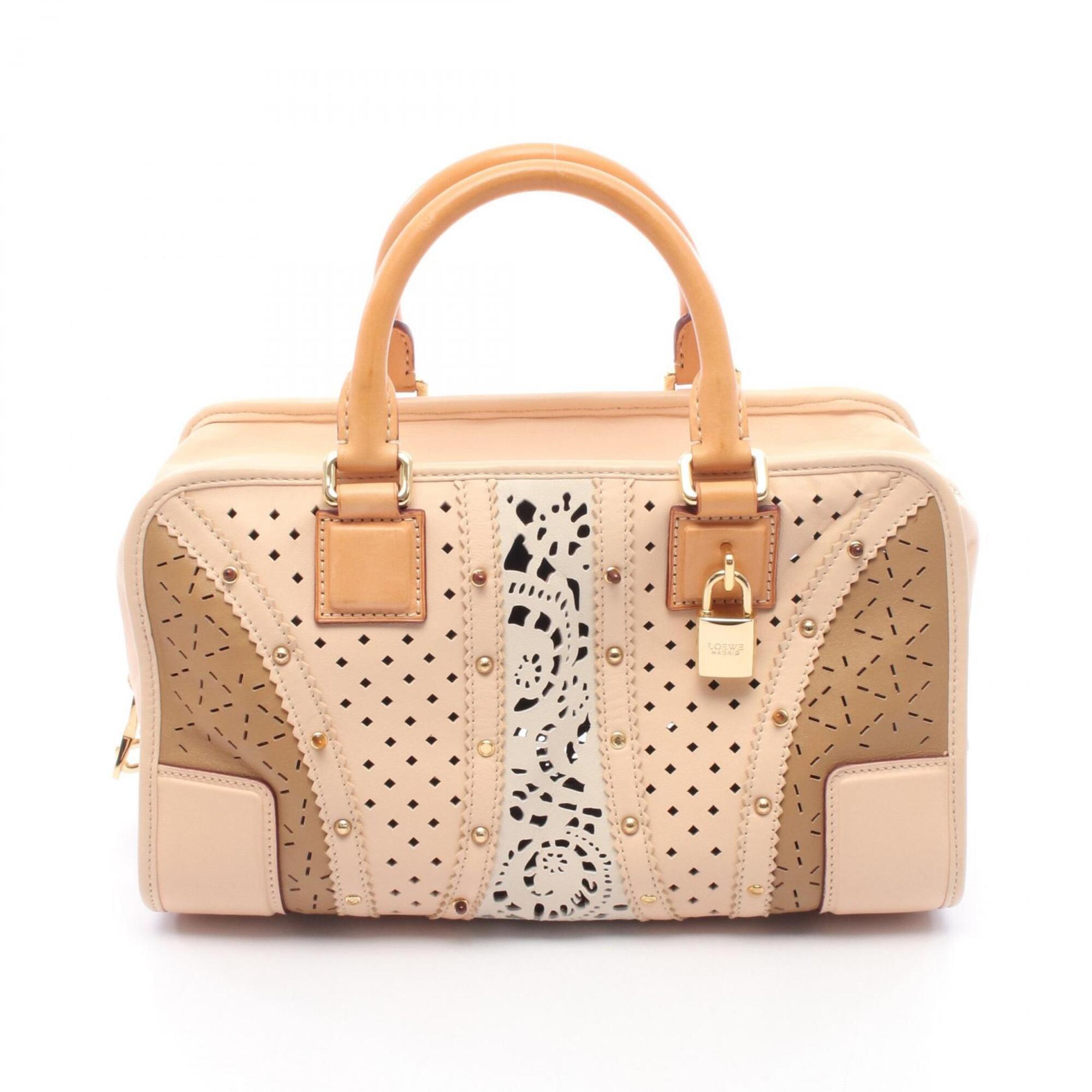 Loewe Amazona Beige Gray Multi-Color Leather Handbag (Pre-Owned)