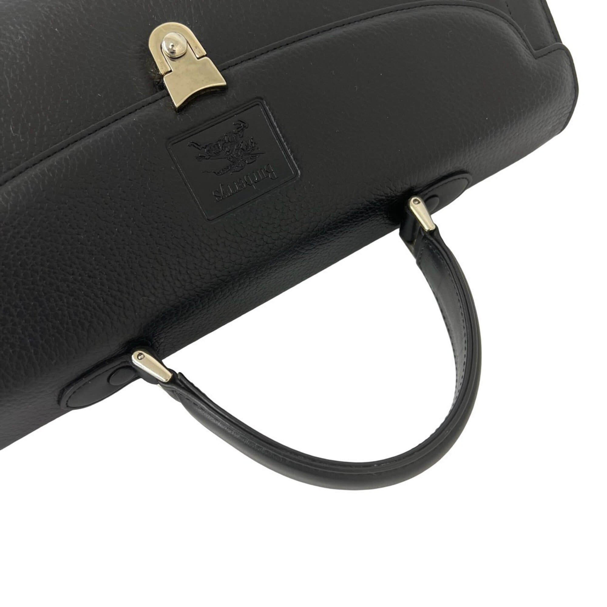 Burberry Black Leather Boston Bag Handbag (Pre-Owned)