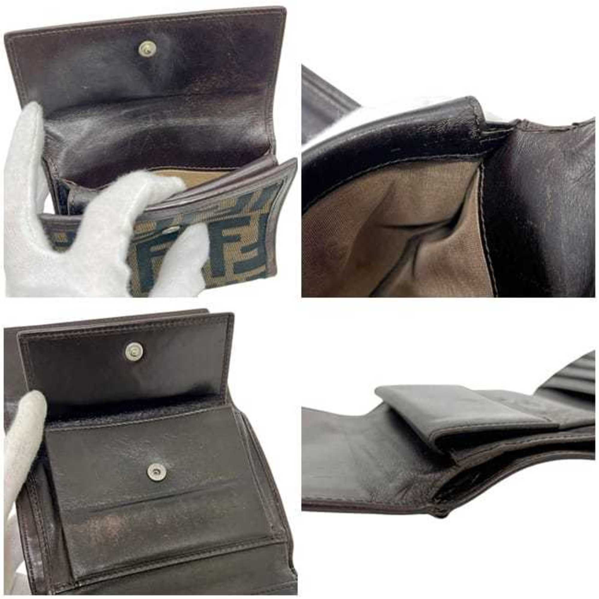 Fendi Brown Khaki Canvas Leather Wallet (Tri-Fold) (Pre-Owned)