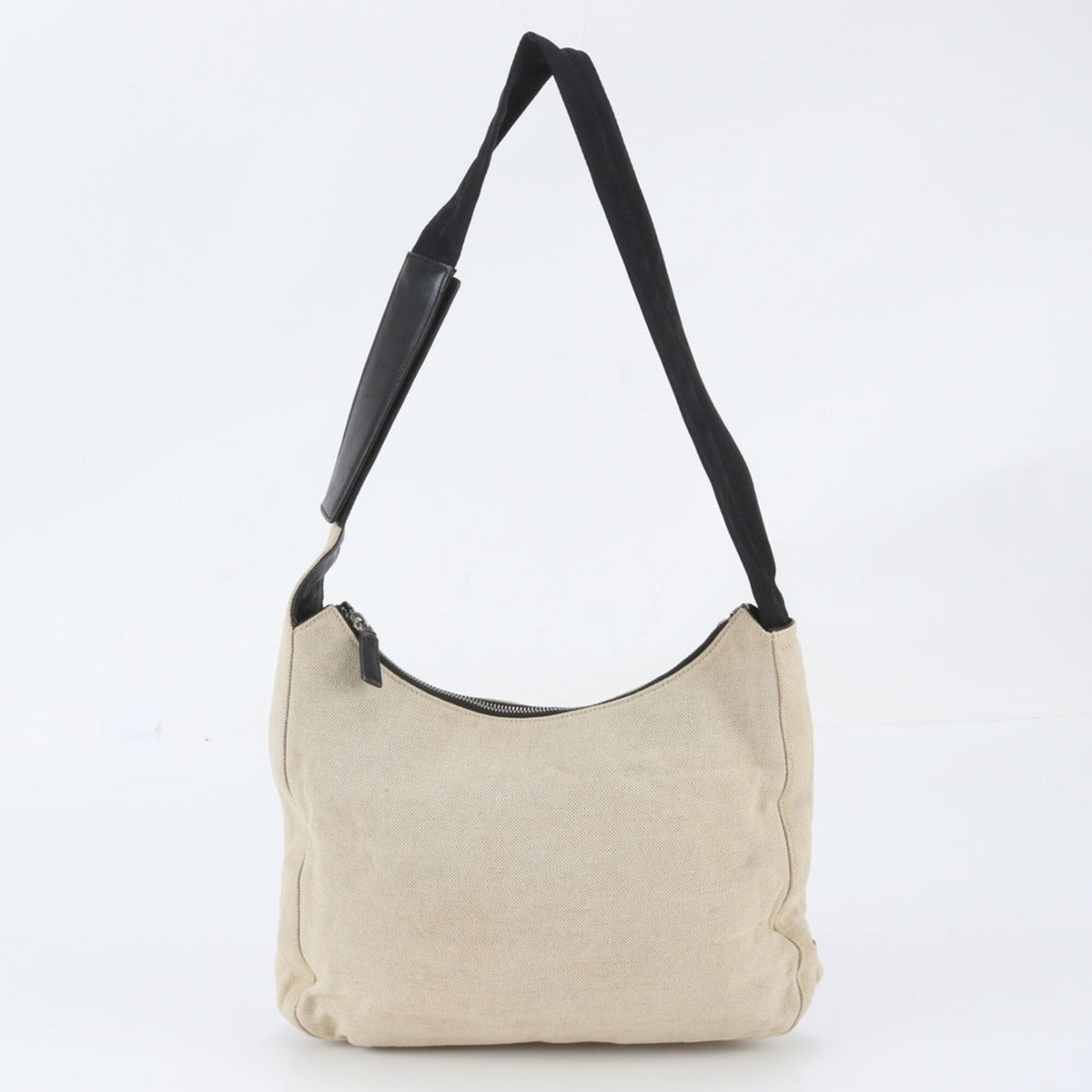 Prada Beige Leather Canvas Handbag Shoulder Bag Tote Bag (Pre-Owned)