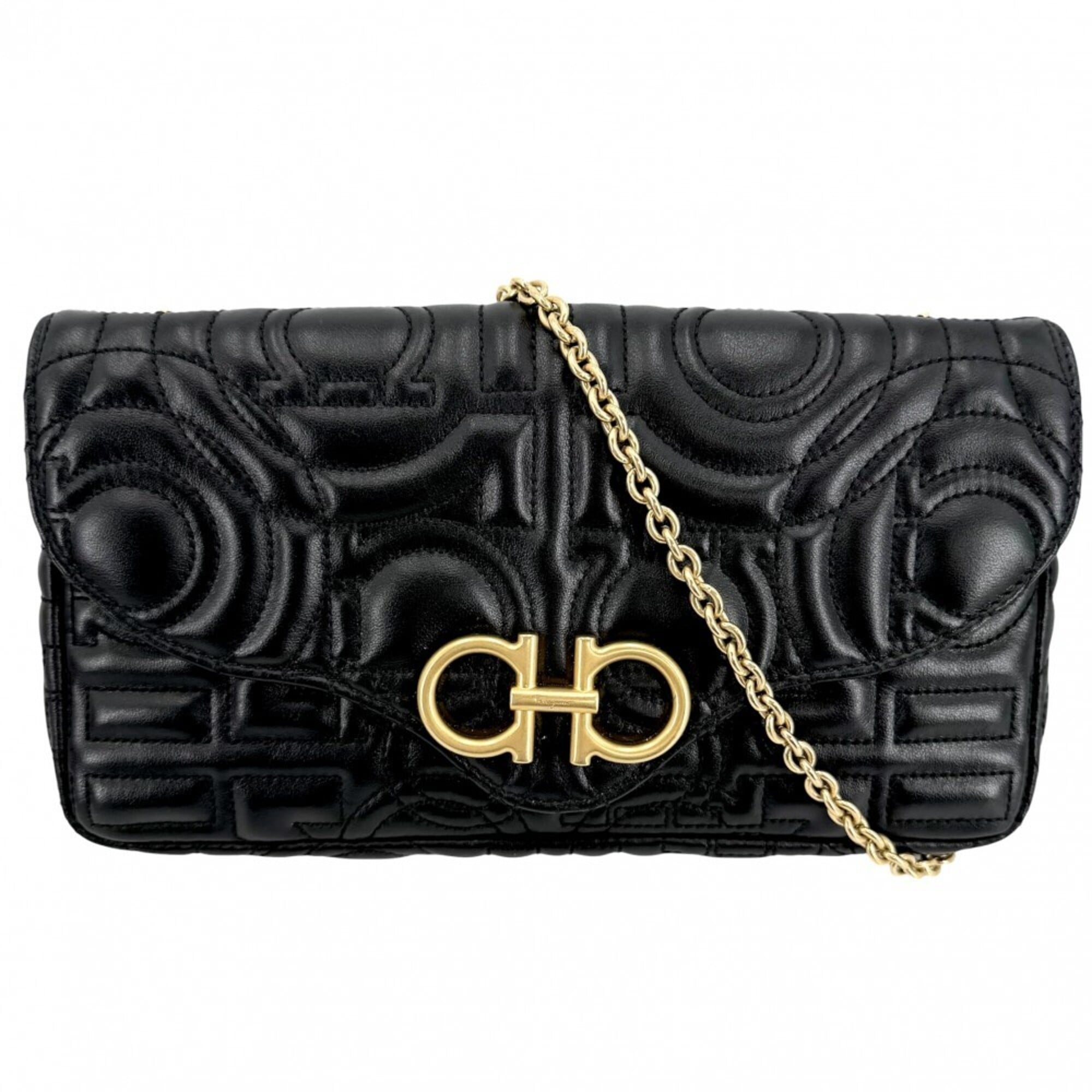 Salvatore Ferragamo Black White Leather Shoulder Bag (Pre-Owned)