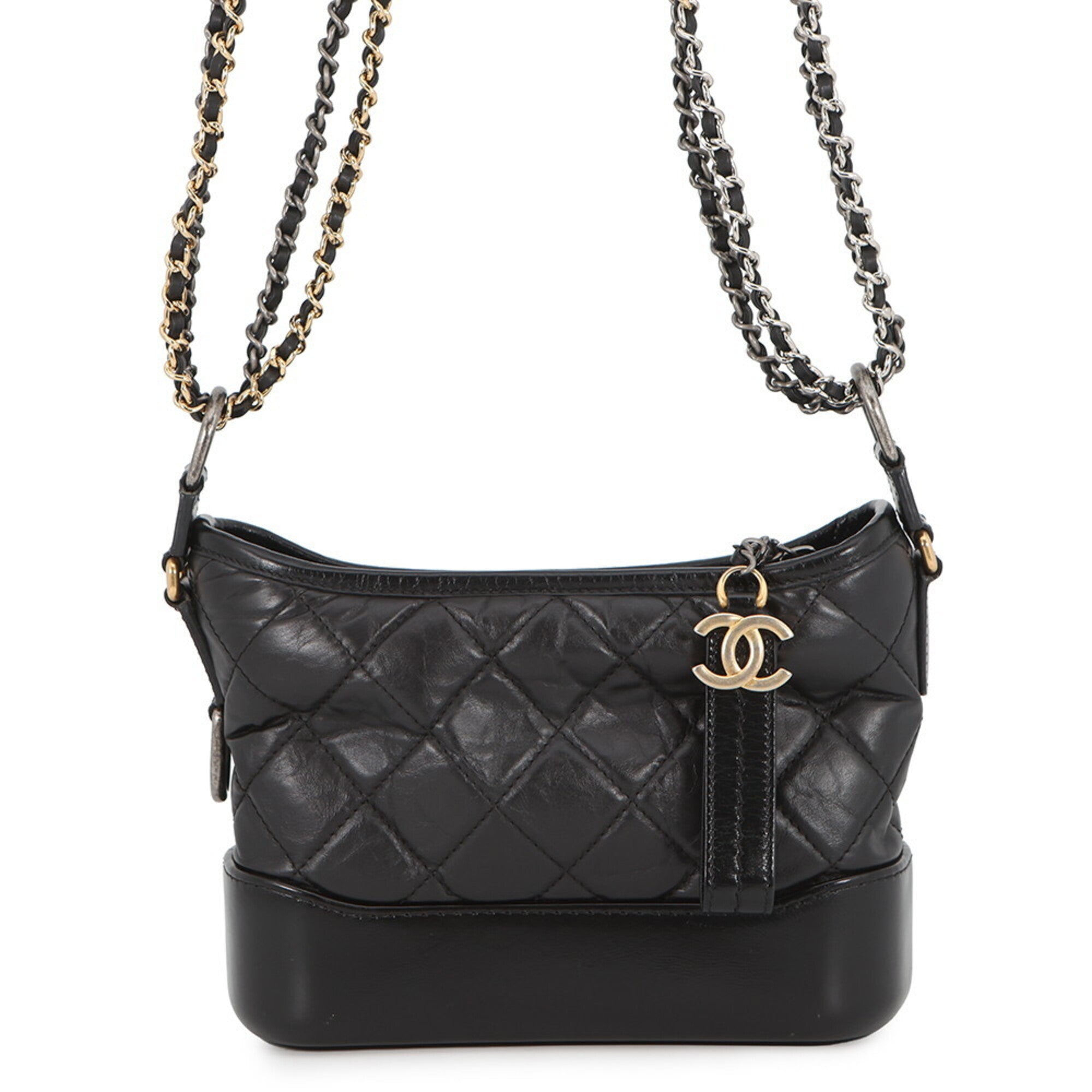 Chanel Gabriel Black Leather Handbag Shoulder Bag (Pre-Owned)