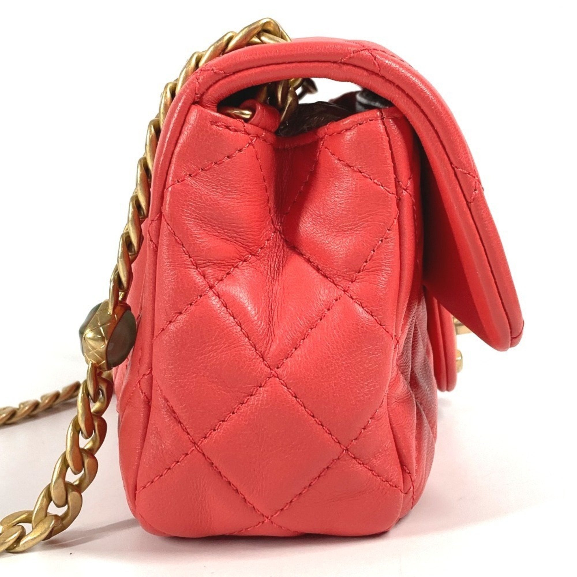 Chanel Matelasse Pink Red Color Leather Shoulder Bag (Pre-Owned)