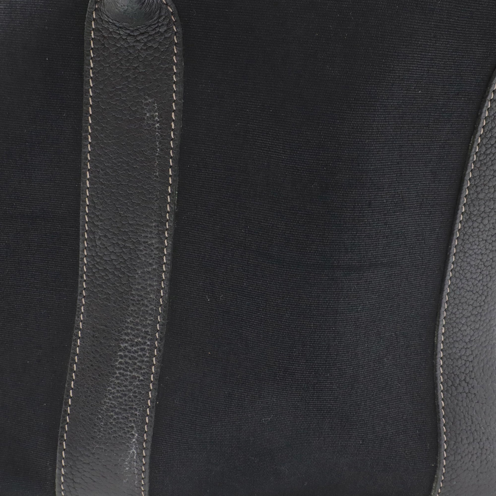 Hermes Garden Black Toile Officier Leather Handbag Tote Bag (Pre-Owned)