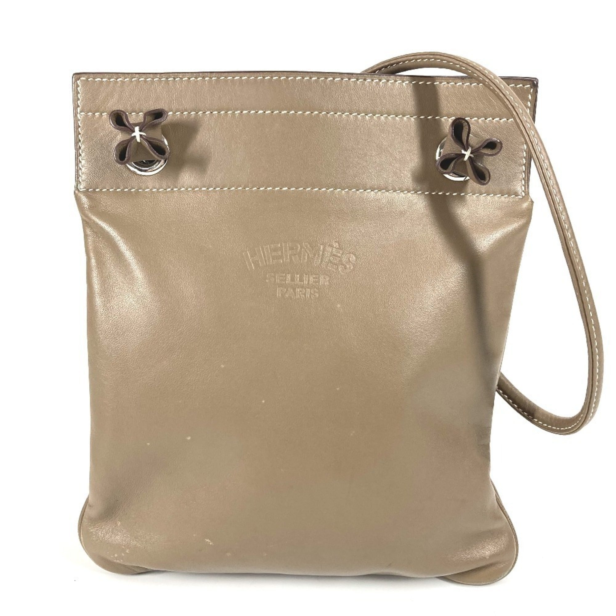 Hermes Etoupe Gray Gray Leather Pochette Shoulder Bag (Pre-Owned)