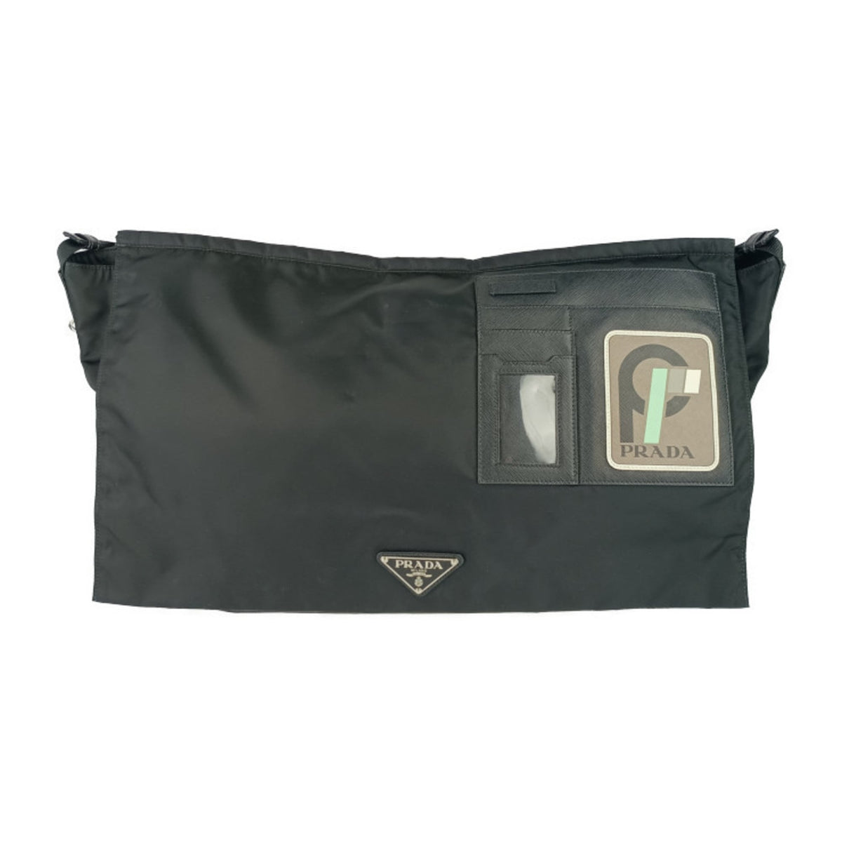 Prada Black Nylon Leather Messenger Bag Shoulder Bag (Pre-Owned)