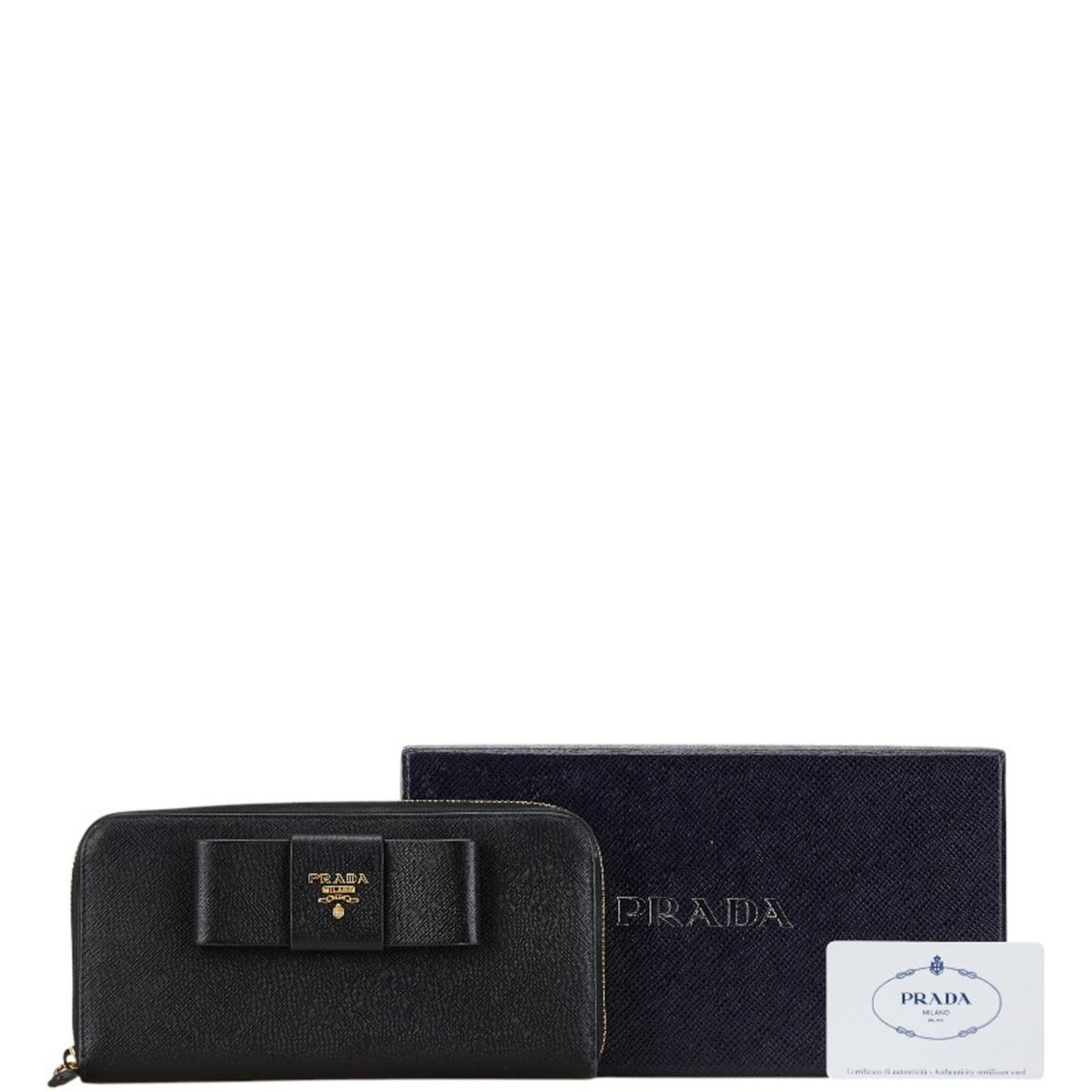 Prada Black Leather Long Wallet (Bi-Fold) (Pre-Owned)