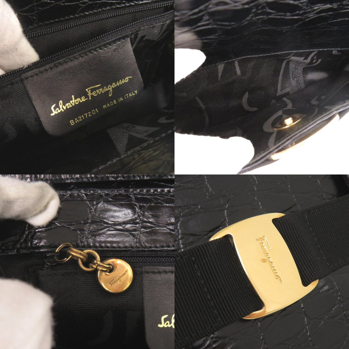 Salvatore Ferragamo Black Leather Handbag Shoulder Bag (Pre-Owned)