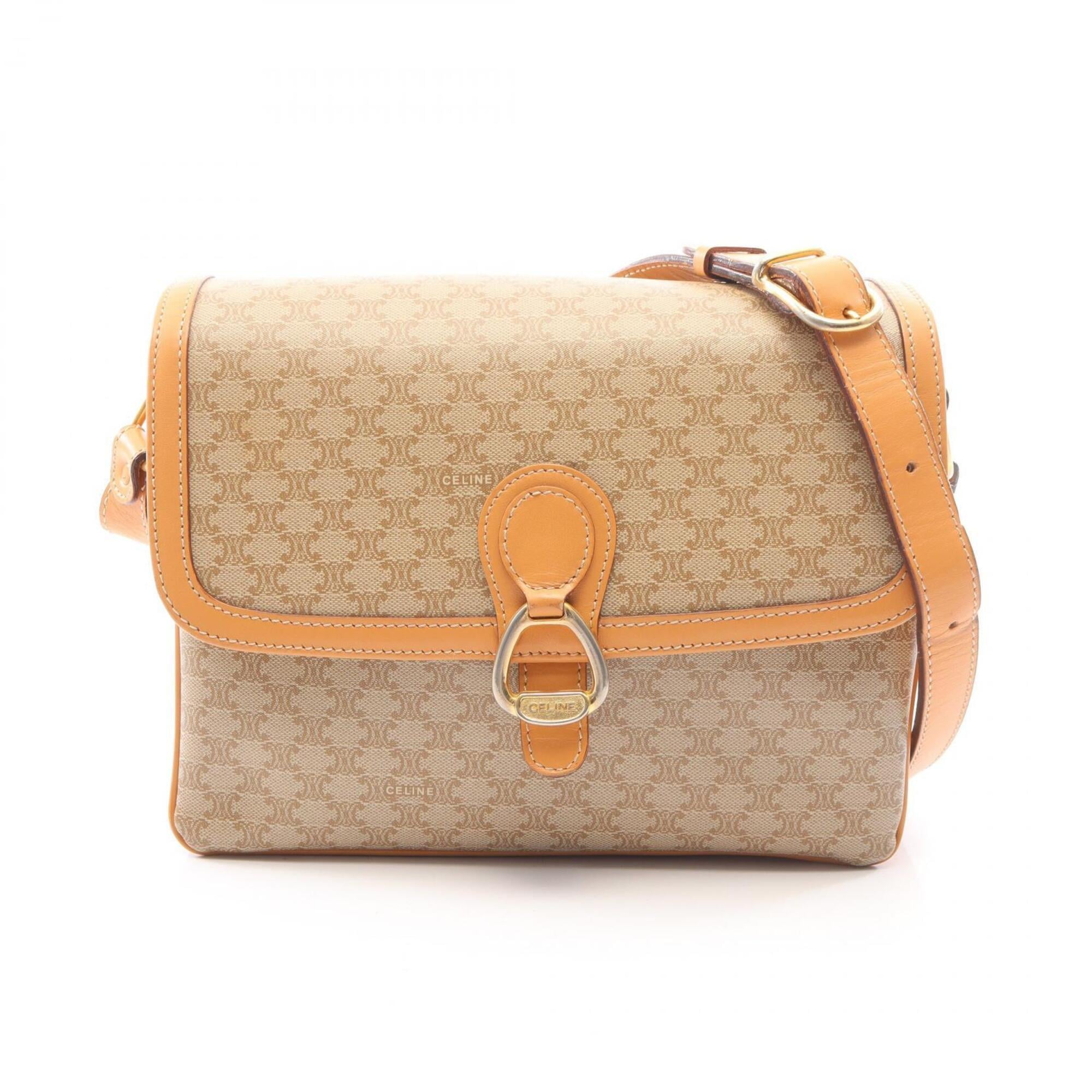 Celine Macadam Beige Brown Coated Canvas Handbag Shoulder Bag (Pre-Owned)