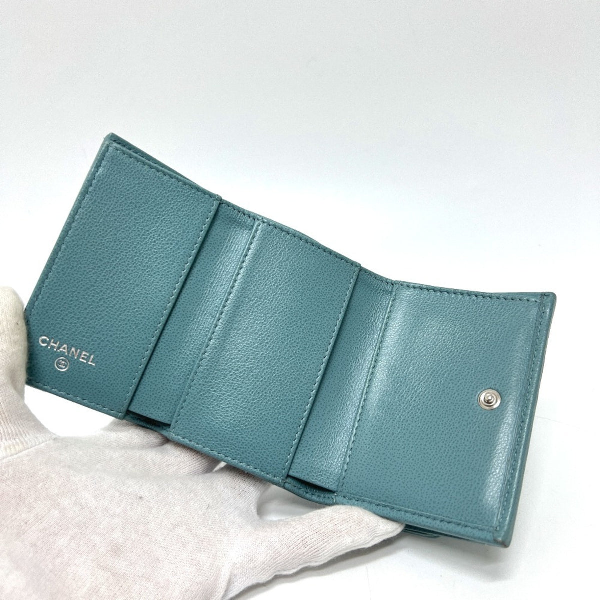 Chanel Light Blue Leather Wallet (Tri-Fold) (Pre-Owned)