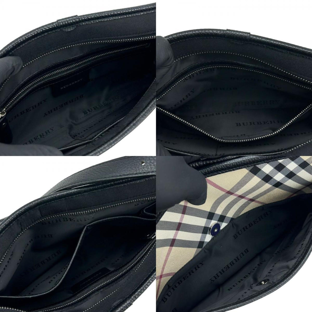 Burberry Beige Black Canvas Leather Shoulder Bag (Pre-Owned)