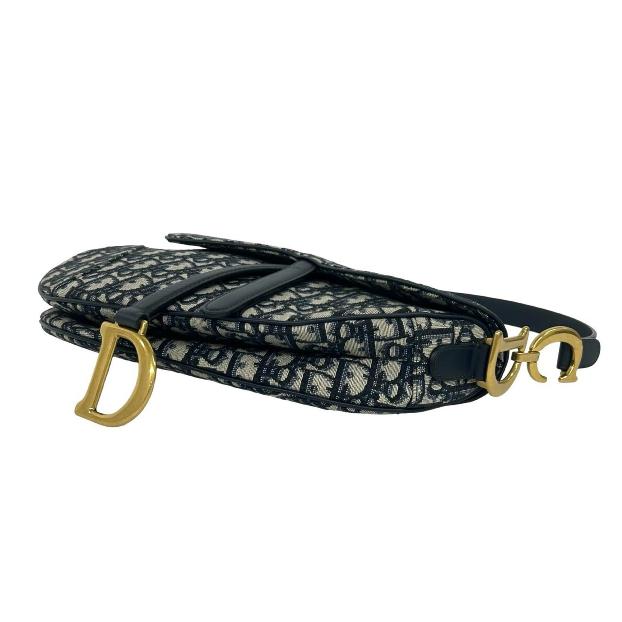 Christian Dior Navy Canvas Leather Saddle Bag Shoulder Bag (Pre-Owned)