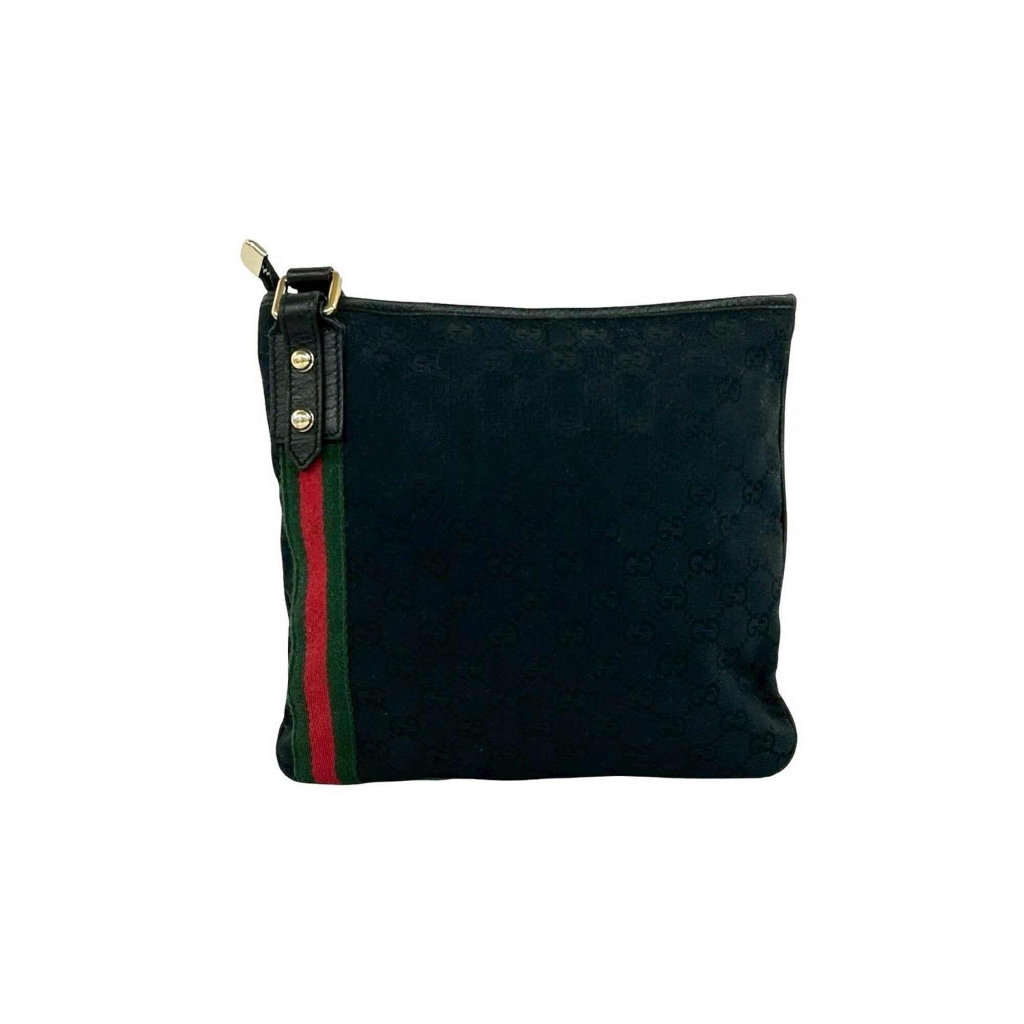 Gucci Black Green Red Color Canvas Leather Pochette Shoulder Bag (Pre-Owned)